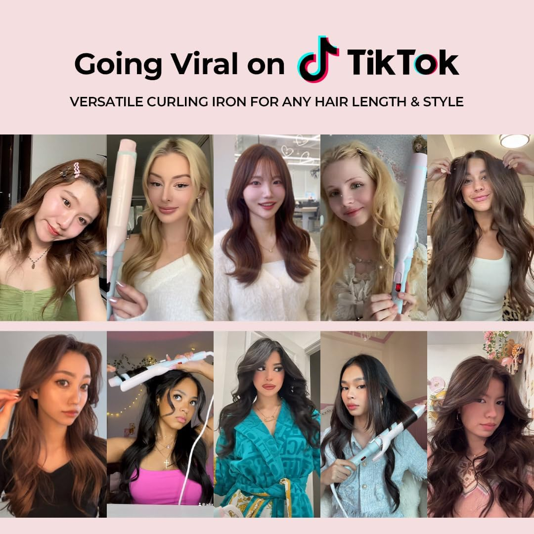 Curling Iron 1 1/2 Inch Extra Long Hair - 7.3" Ceramic Large Barrel Hair Wand for All Types Blowout, Curler for Women, Beach Waves, Long-Lasting Bouncy Curls - Cotton Candy image number 4