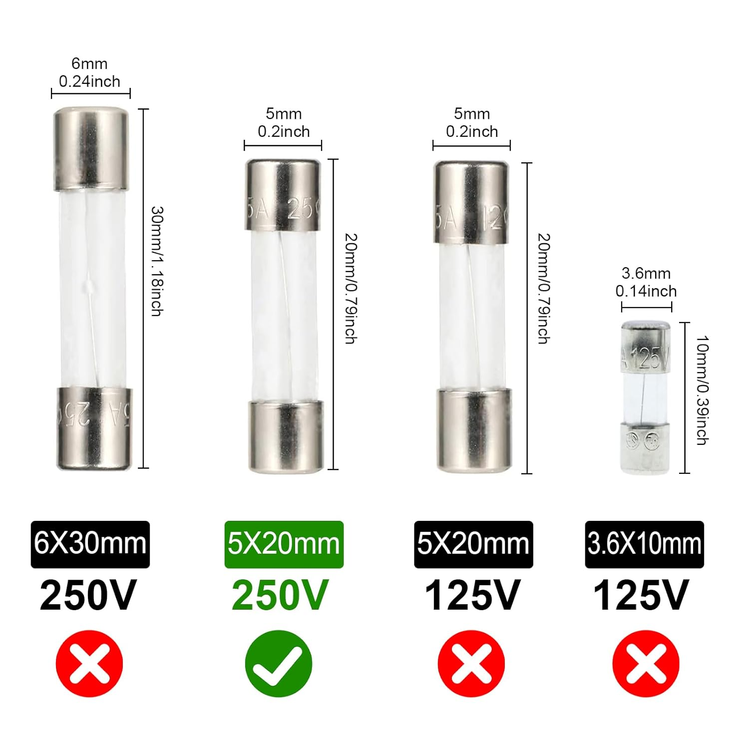 100 Pack 10 Values Fast-Blow Glass Fuse Assortment Kit, 250V 0.2A 0.5A 1A 2A 3A 5A 6A 8A 10A 15A Tube Fuses Mini Fuse, 5X20Mm Fuse, Packag in a Clear Plastic Box