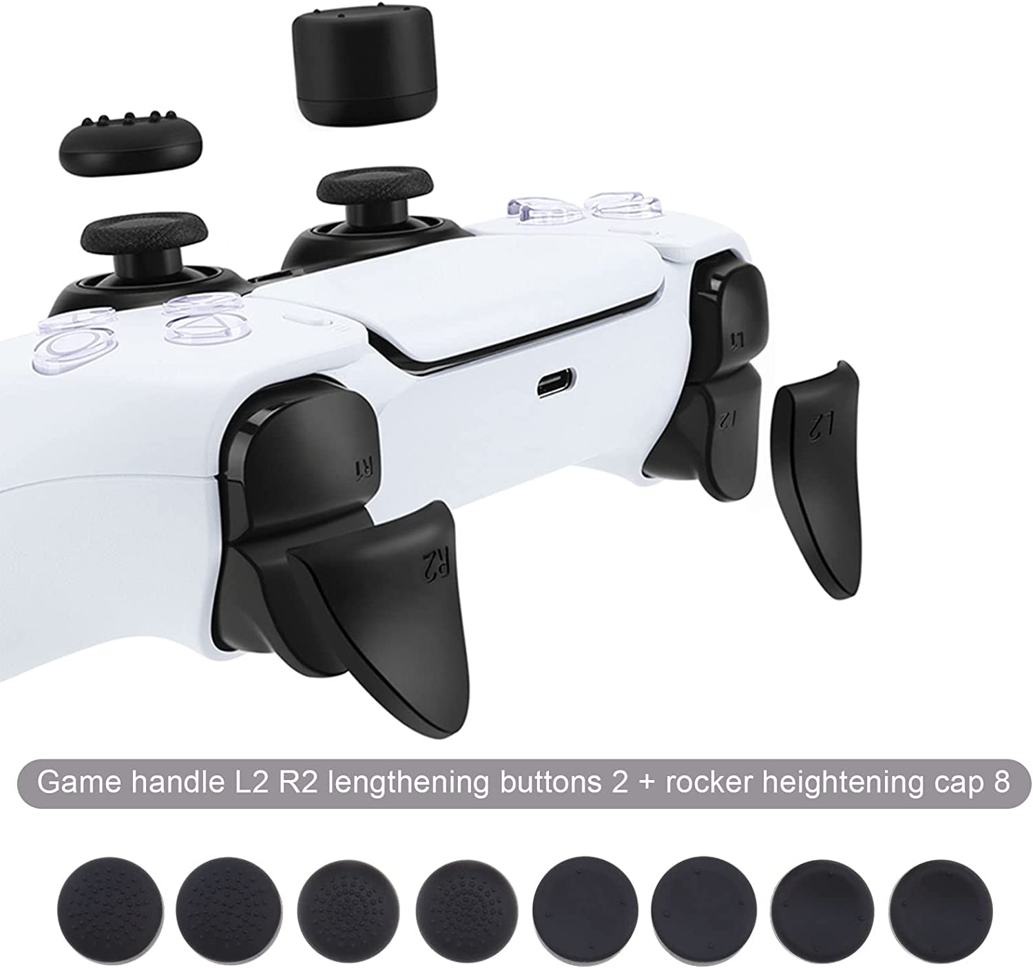 4 Pairs Thumb Grips with 1 Pair R2 & L2 Trigger Extenders Compatible with PS5 Controller Thumbsticks Joystick Cover Rubber Thumb Caps image number 5