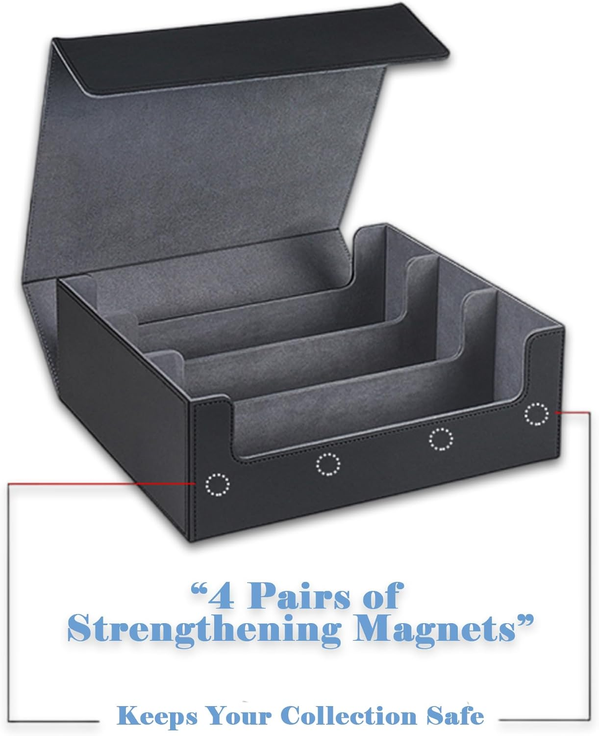 Card Deck Case for Trading Cards 1800+, Card Deck Storage Box, Leather Magnetic Closure Commander Storage Box, Fit for Yugioh, MTG, TCG and Sport Cards (Black Grey) image number 5