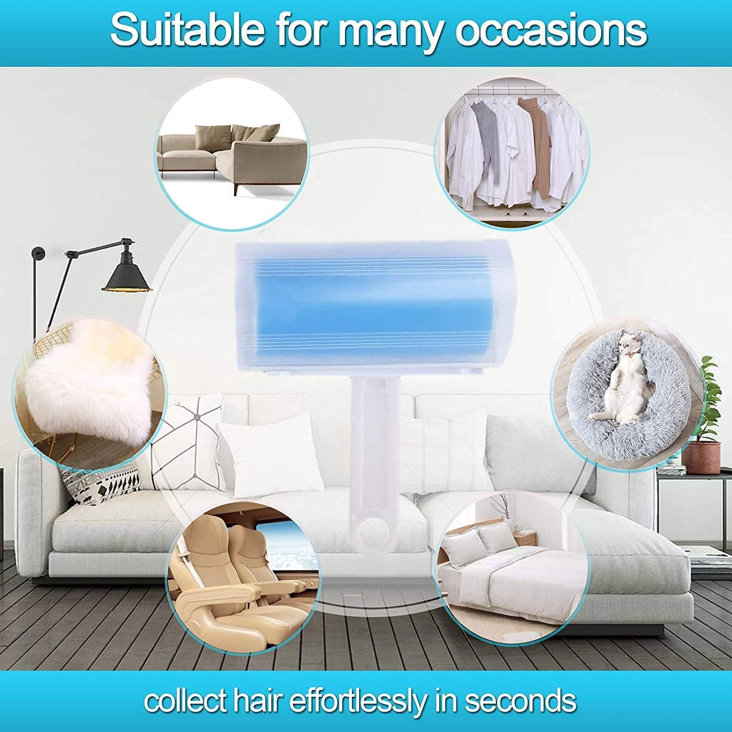 Travel Lint Roller 3 Pack, Washable Lint Roller Reusable Compact Pet Hair Remover Cleaner with Cover for Clothes, Pet Hairs, Include Large/Medium/Small Size image number 5