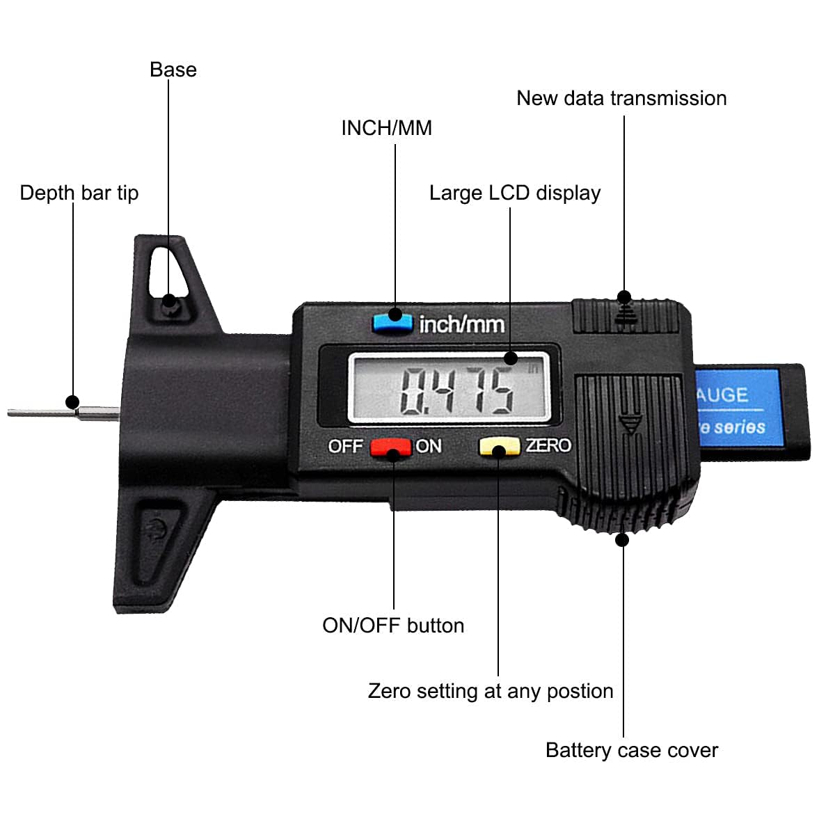 Tire Tread Depth Gauge, Digital Tire Tread Depth Gauge LCD with Inch and MM Conversion of 0-0.98 Inches, Tread Checker Tire Tester for Cars Motorcycle Trucks Vans SUV (Black) image number 6