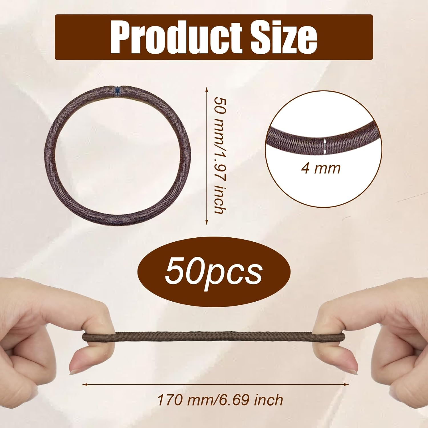 Elastic Hair Bands 50 Pcs 4Mm Hair Ties Bobbles Elastics Hairbands No Damage No Metal Hair Bobbles Ponytail Holders for Women Girls Kids Men, Dark Brown image number 1