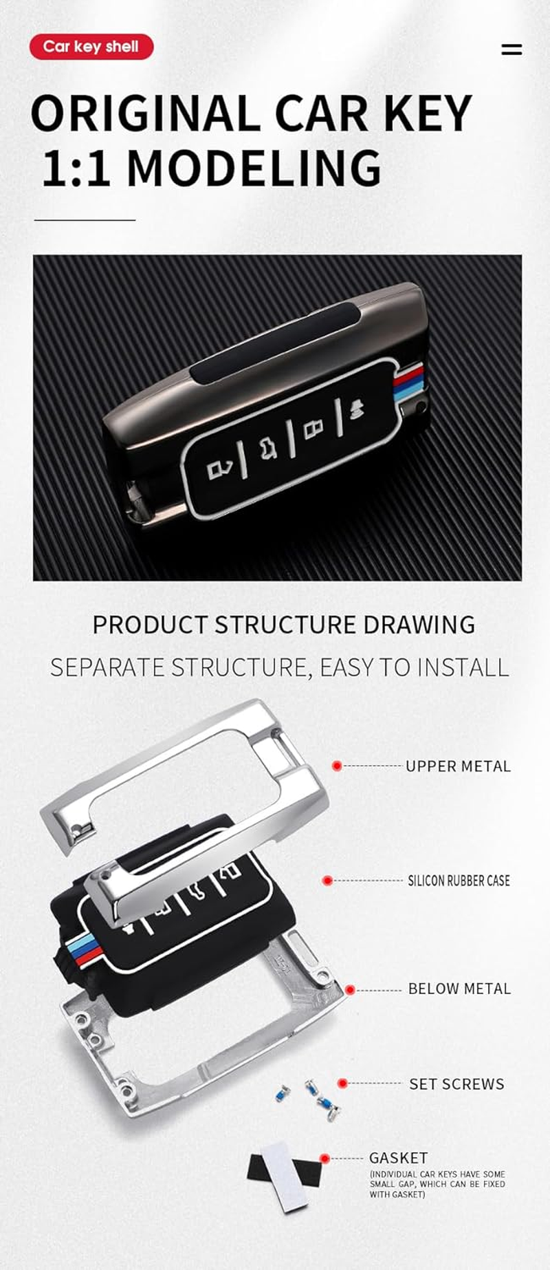 Ontto Metal Car Key Fob Cover Fit for Great Wall GWM WEY Tank 300 500 Tank300 Tank500 Smart Key Case Keyring Silicone Key Shell Holder Bag Keychain Accessories 4 Buttons Black A - B-Black image number 3