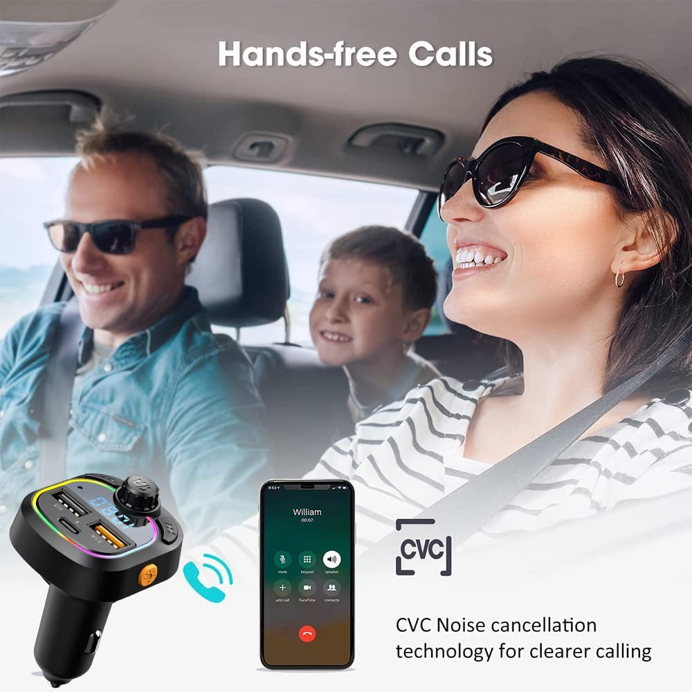 Bluetooth Car Adapter, Wireless FM Transmitter Radio Receiver Adapter Car Kit,With Dual USB Car Charging Ports, Hands Free Calling, Music Player Support TF/SD Card, USB Disk image number 5