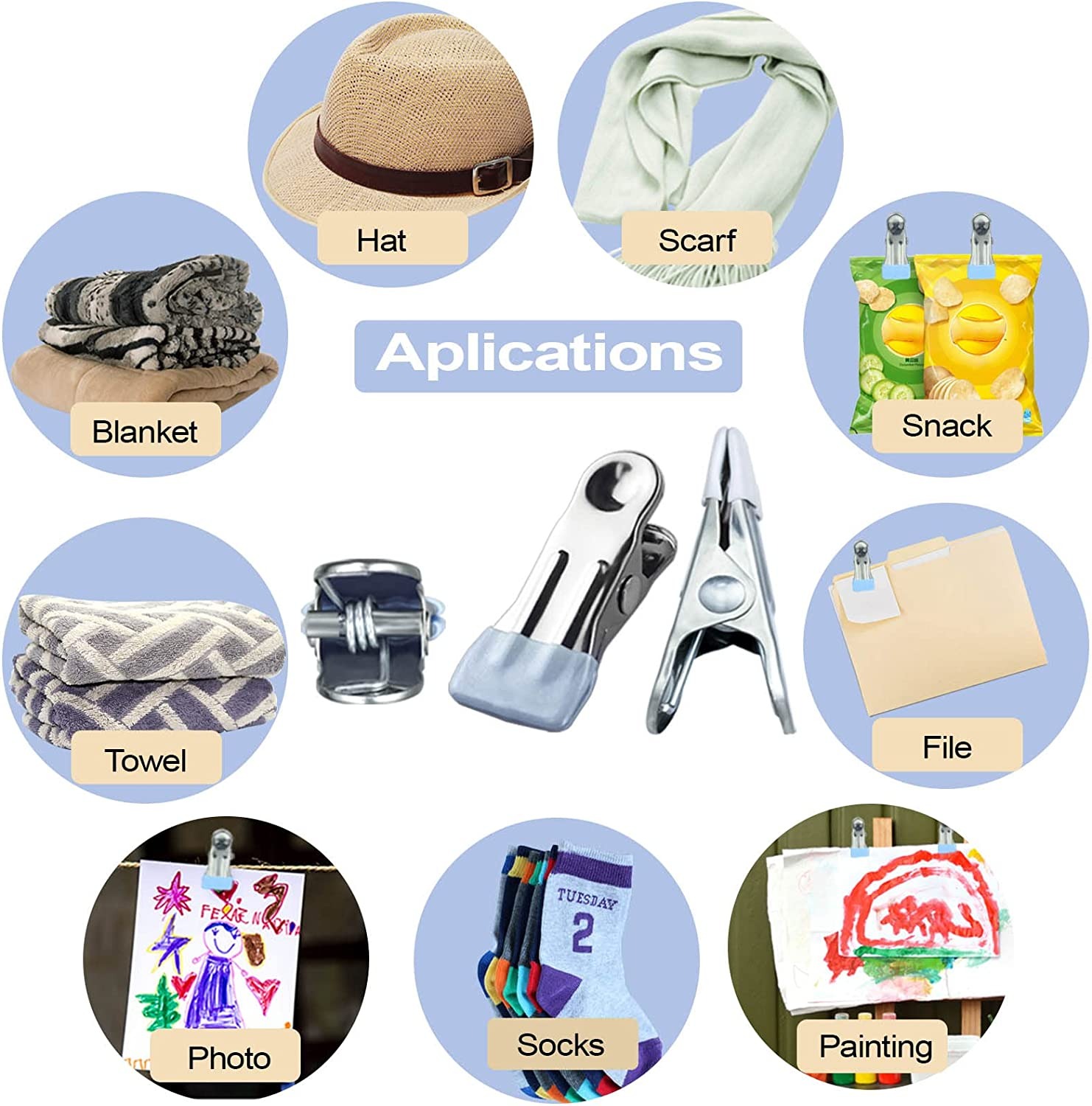 Heavy Duty Clothes Pins for Hanging, Stainless Steel Strong Clips for Crafts, Beach Towel, Kitchen, Fabric, Utility Drying Pegs, Outdoor Clothesline - Multiple Colors image number 4