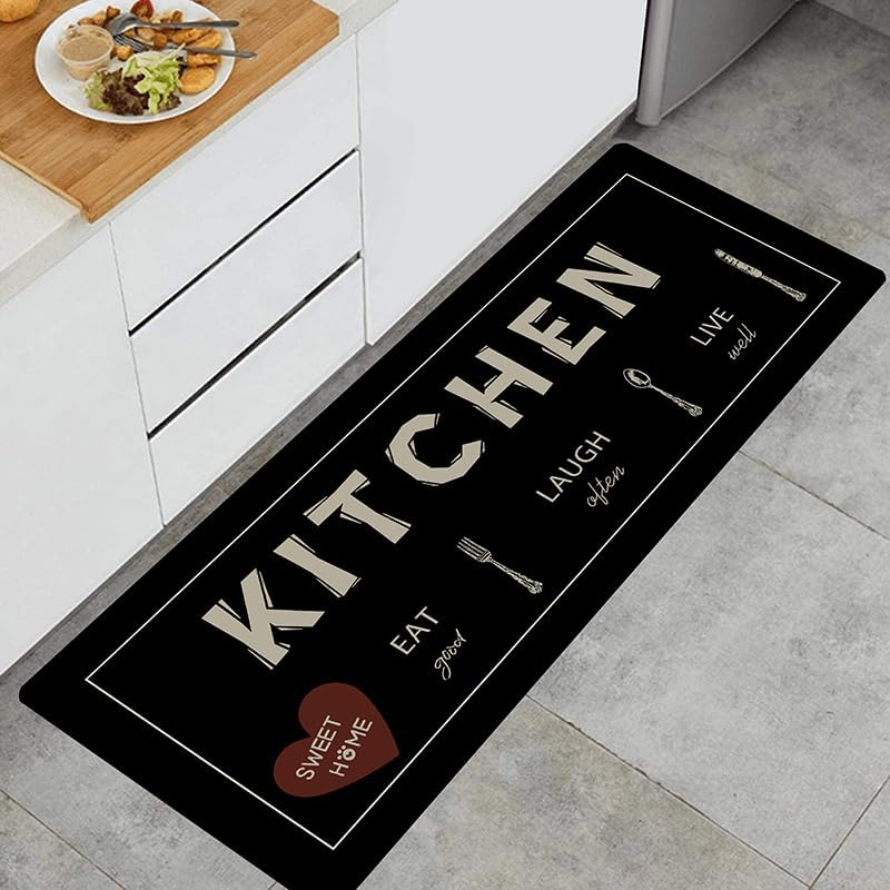 Non-Slip Absorbent Kitchen Floor Mat for Standing, Soft Black Kitchen Runner Rug, Kitchen Floor Mats for Front of Sink, Laundry Room, Hallway (Black, 40Cm X 120Cm) image number 4