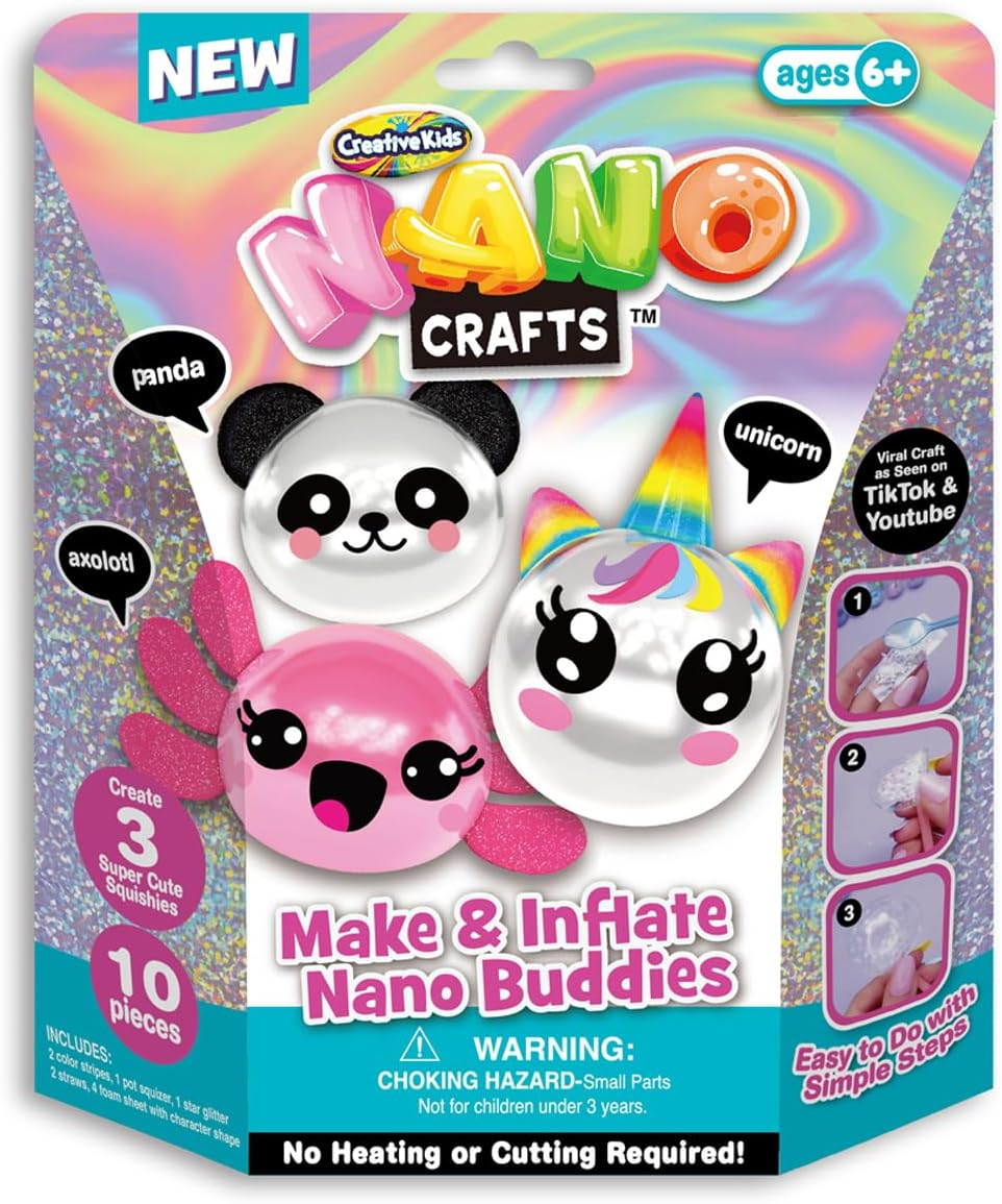 Nano Craft- Keychain Squishy Kit, Multi-Coloured Nano Tape Kit, Blowing Bubble Balloon, Craft Kit, Double Sided, Girls, Boys, Children and Adults, 26 Pieces image number 1