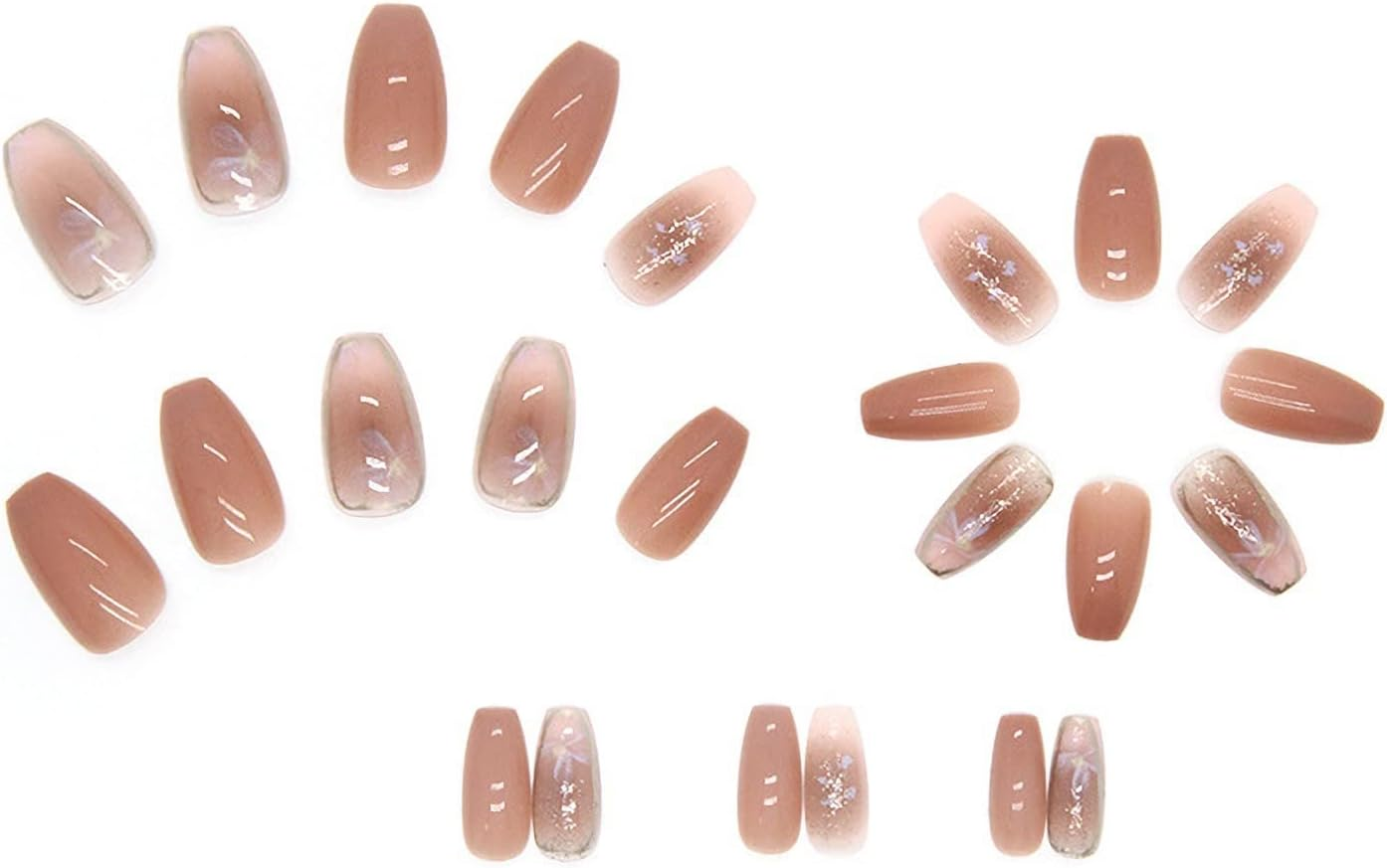 Press on Nails Short Square Fake Nails with Camellia Flowers Design Fake Nails French Full Cover Acrylic Artificial False Nails Stick on Nails for Women Girls Nail Art Decor Manicure Tips 24Pcs