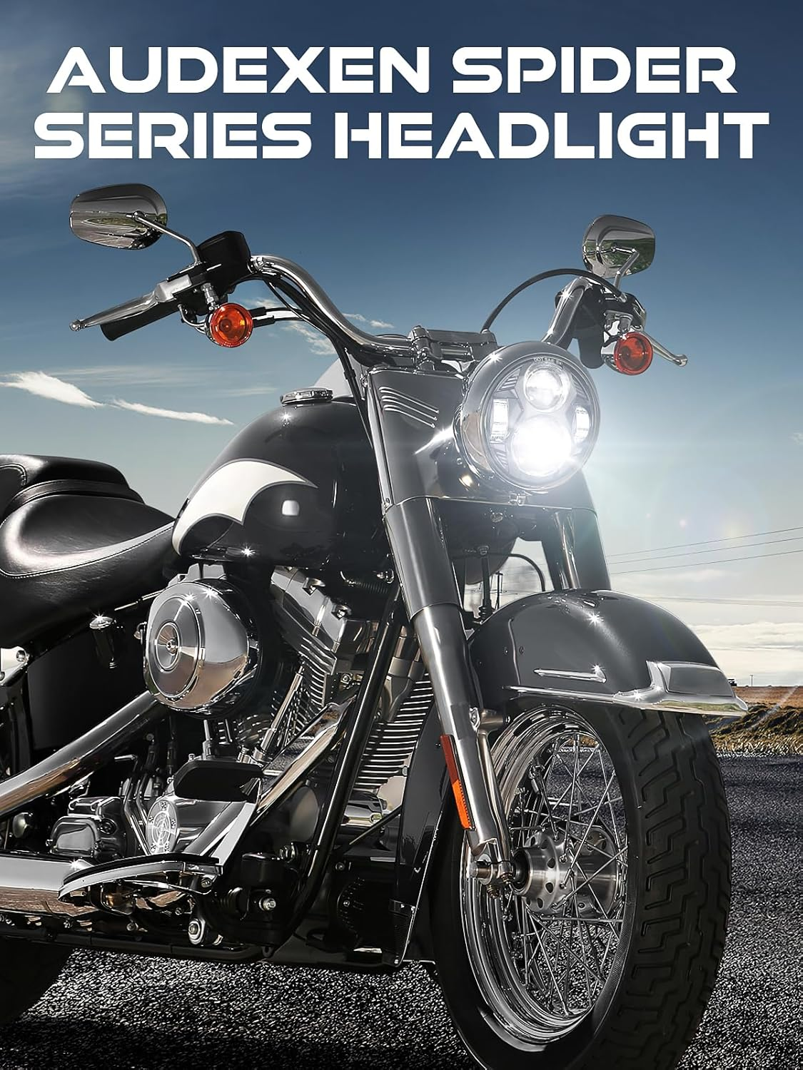 5.75 Inch round Led Headlight 51W 5-3/4" Headlight Compatible with Harley Dyna Sportster Iron 883 Street Rod Street Bob Softail Deuce Custom Super Wide Glide Motorcycle, Black - Black image number 3