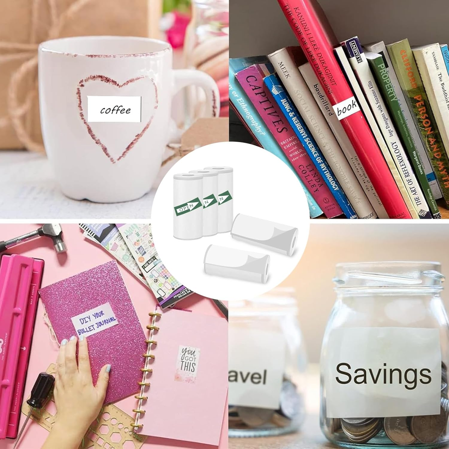 5 Rolls Thermal Adhesive Sticker for Mini Printer, 57 X 30 Mm Coreless Inkless Black and White Label Printing Sticker Paper for Mini Thermal Printer, Cash Register, POS Receipt (White) image number 4