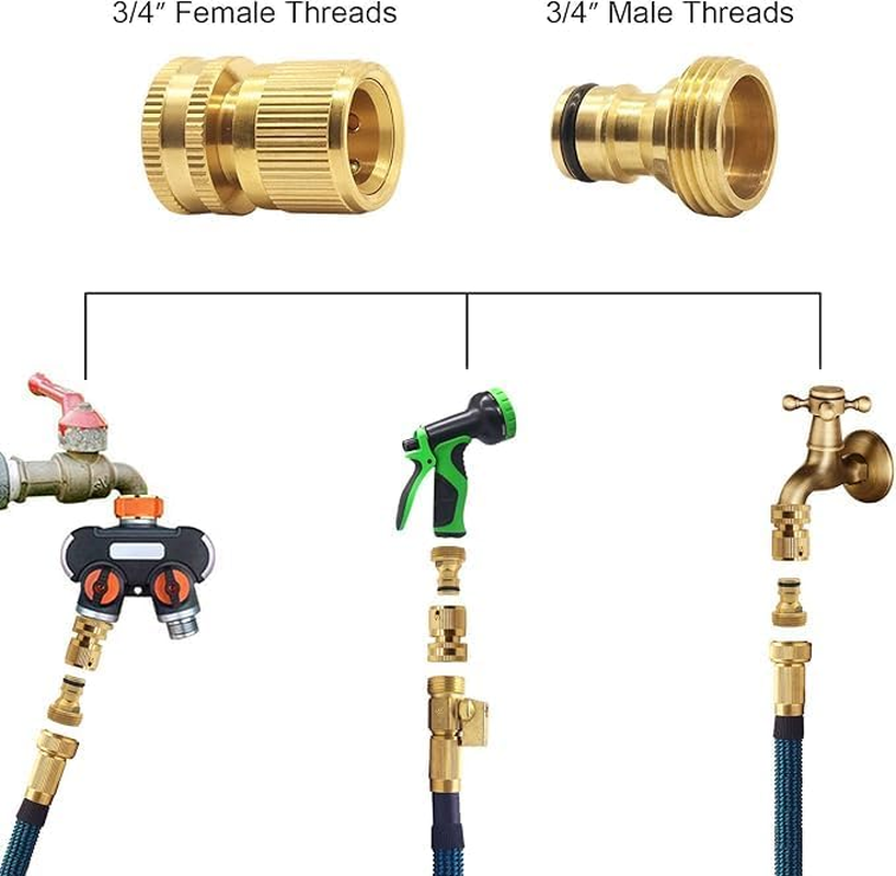 Garden Hose Quick Connect, 2Set 3/4 Inch Solid Brass No-Leak Garden Hose Connector Fitting, Easy Connect and Release Adapter Set, Male and Female(2 Female + 2 Male) image number 6