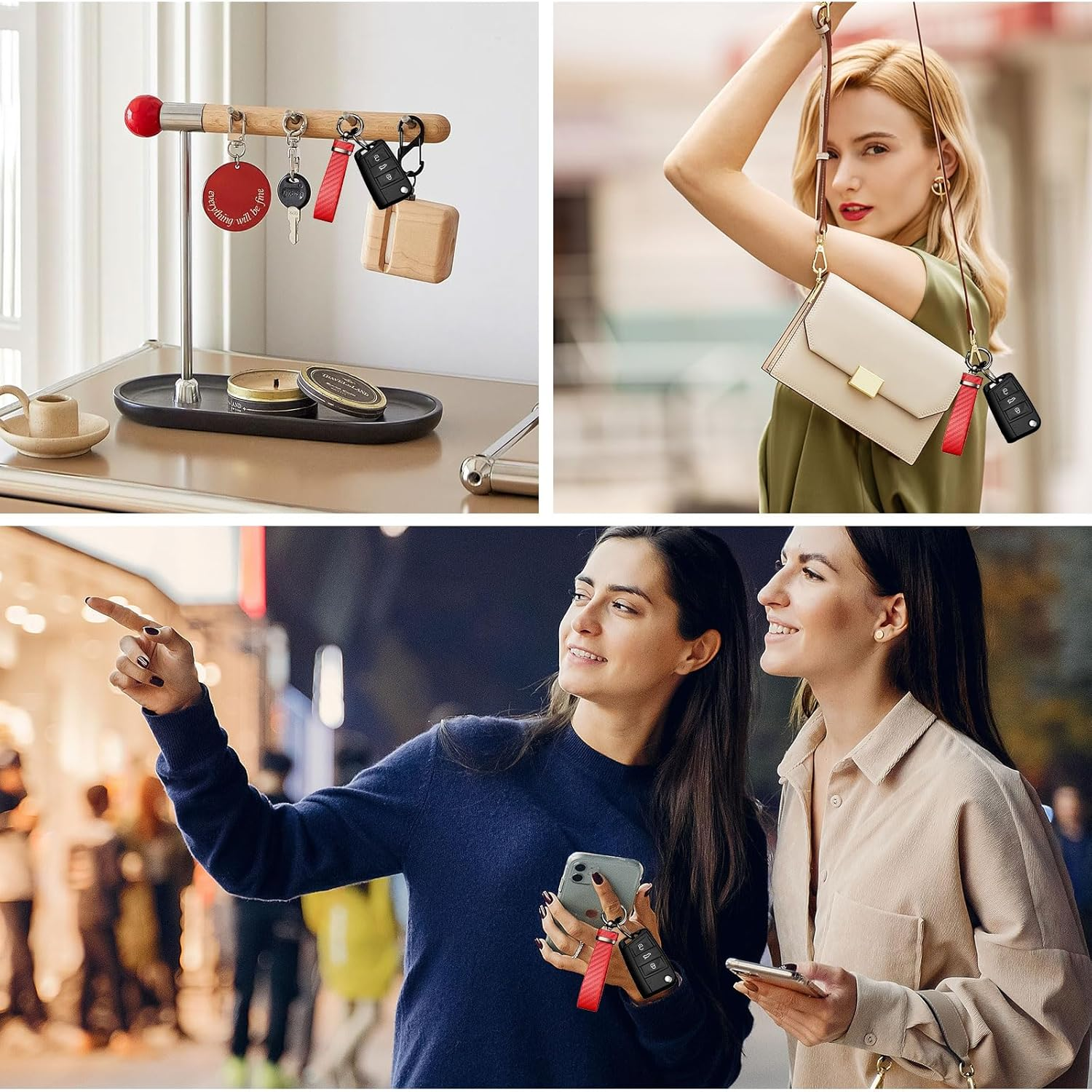 Car Keychain - Premium PU Leather Keyring with Anti-Loss D-Ring & 360&deg; Rotatable Key Chain and Screwdriver, Universal Key Chains for Key Fobs for Men and Women