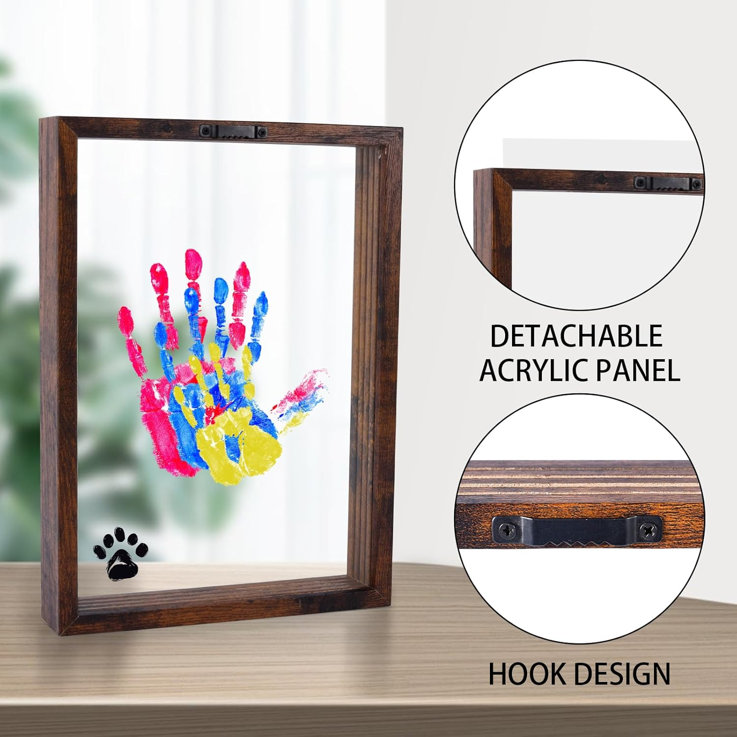 Family Hand and Footprint Kit, Family Palm Print DIY Wooden Photo Frame New and Expecting Parents Gifts for after Birth Parents Kids Couples Friends 6 Paint Colors Included image number 4