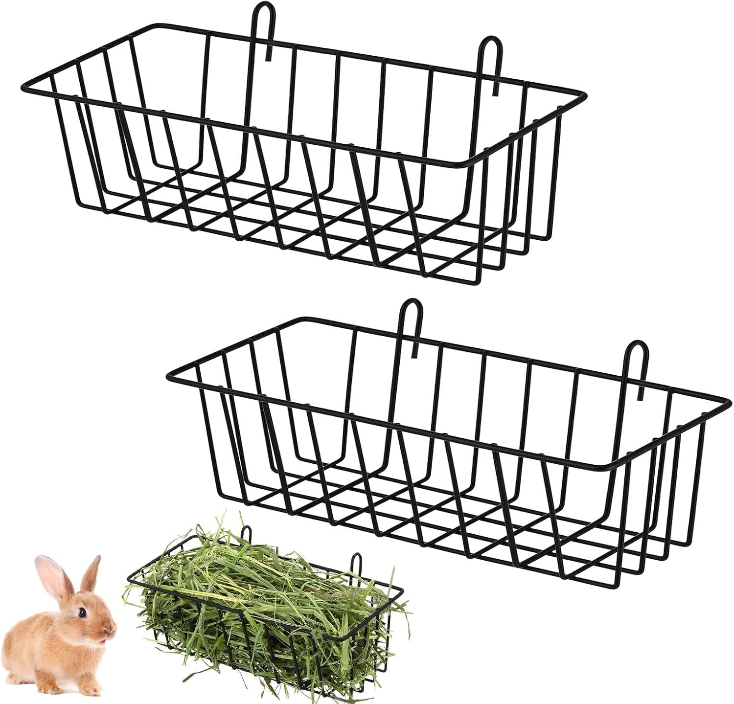 Rabbits Hay Feeder, 2Pcs Rabbits Feeder Racks, Metal Rack Hay Holder, Hanging Racks Bunny Feeder with Hooks, for Guinea Pigs Small Animals Grass Rack 9.1X3.9X2.9In image number 2