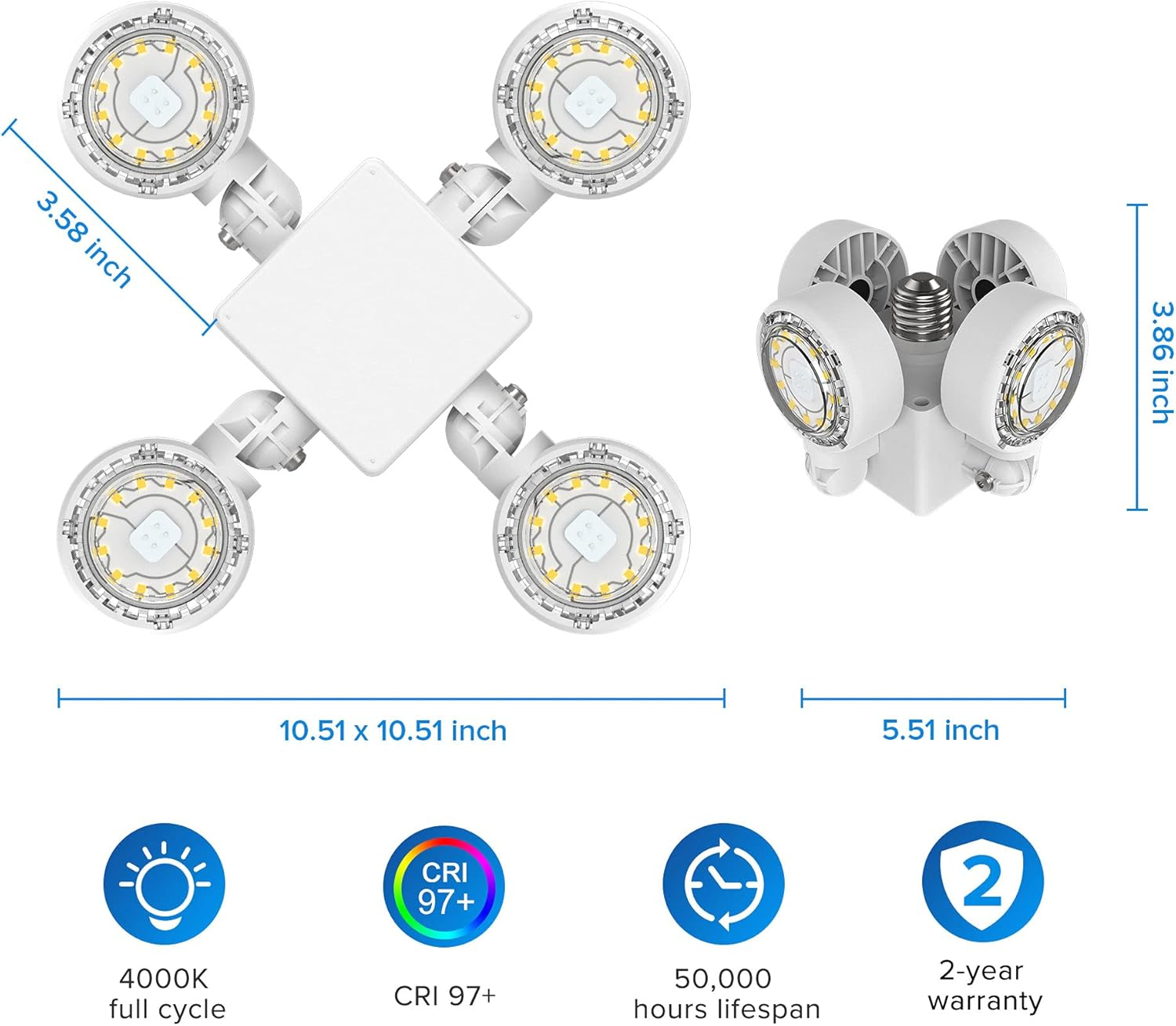 SANSI 30 W Plant Lamp LED Full Spectrum, E27 White Foldable Grow Light Bulb, High PPFD Plant Light for Indoor Plants, Hydroponics, Succulents, Seedlings, Vegetables, Flowers Gardening
