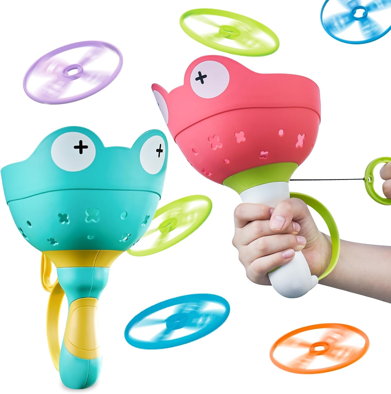 Kids Outdoor Toys for 3 4 5 6 7 8 Years Old Boys Girls, Flying Discs Launcher Toys Manual Capture Catching Games, outside Toy for Toddlers Age 3-5 6-8, Outdoor Play Equipment Summer Gifts