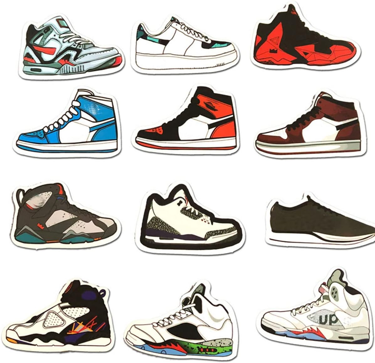 50 Pcs Basketball Shoe Stickers for Water Bottle Hydroflask Bike Computer Sneaker Stickers Waterproof for Laptop, Skateboard(Vinyl Decals, Cars, Water Bottle, Boys, Kids, Teens
