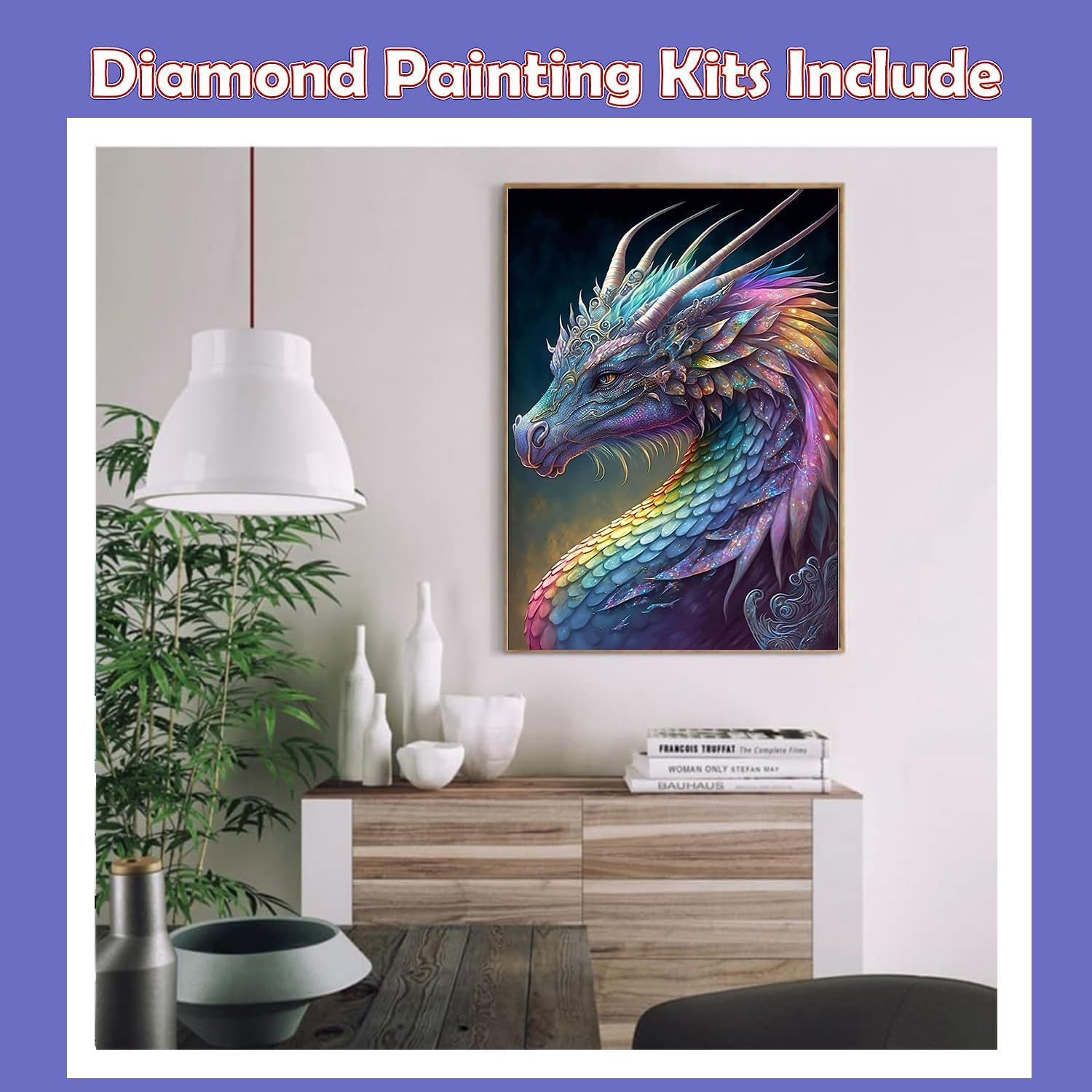 Diamond Painting Kits for Adults, 5D Colourful Dragon Diamond Art Kits Full Drill Coloured Diamond Painting Dragon Kit for Kids Beginners, DIY Crystal Gem Art for Home Wall Decor 30X40Cm image number 1