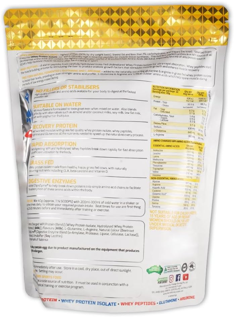 International Protein Amino Charged Choc Raspberry Flavour Whey Protein Isolate Powder 907 G