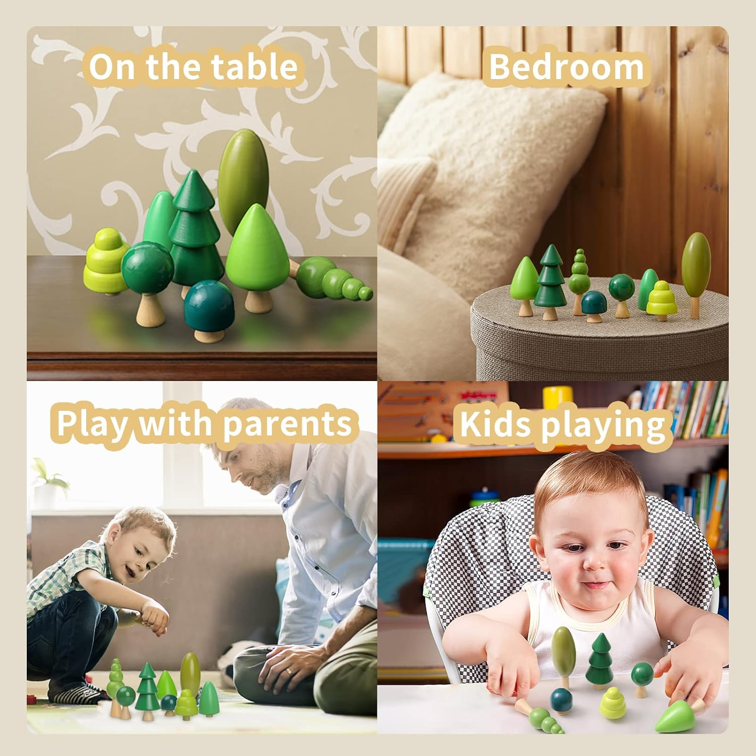 OESSUF 8Pcs Wooden Tree Toy Set Wooden Forest Various Sizes Natural Woodland Trees Creative Children'S Arts Toy image number 4