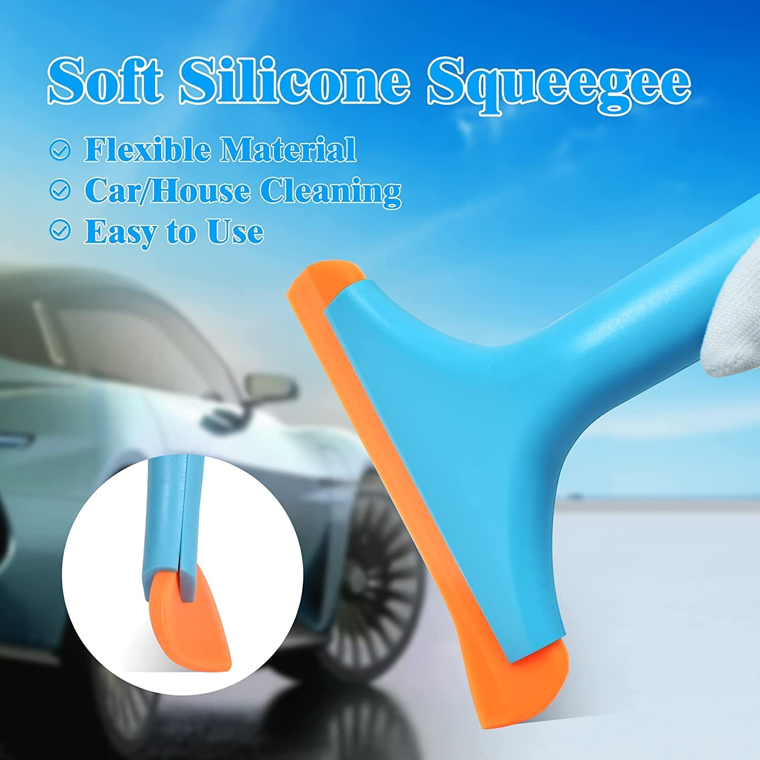 3Pcs Silicone Squeegee for Shower Glass Door, Car Windshield Squeegee, Auto Water Blade Wiper, Small Squeegee for Car Window, Mirror, Window, Household, Bathroom Cleaning image number 3