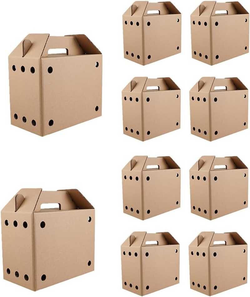 AIMALL 10PCS Cardboard Pet Carriers in 3 Sizes: Sturdy, Safe Disposable Travel Boxes for Small Animals with Ventilation, Easy Assembly, & Built-In Handles