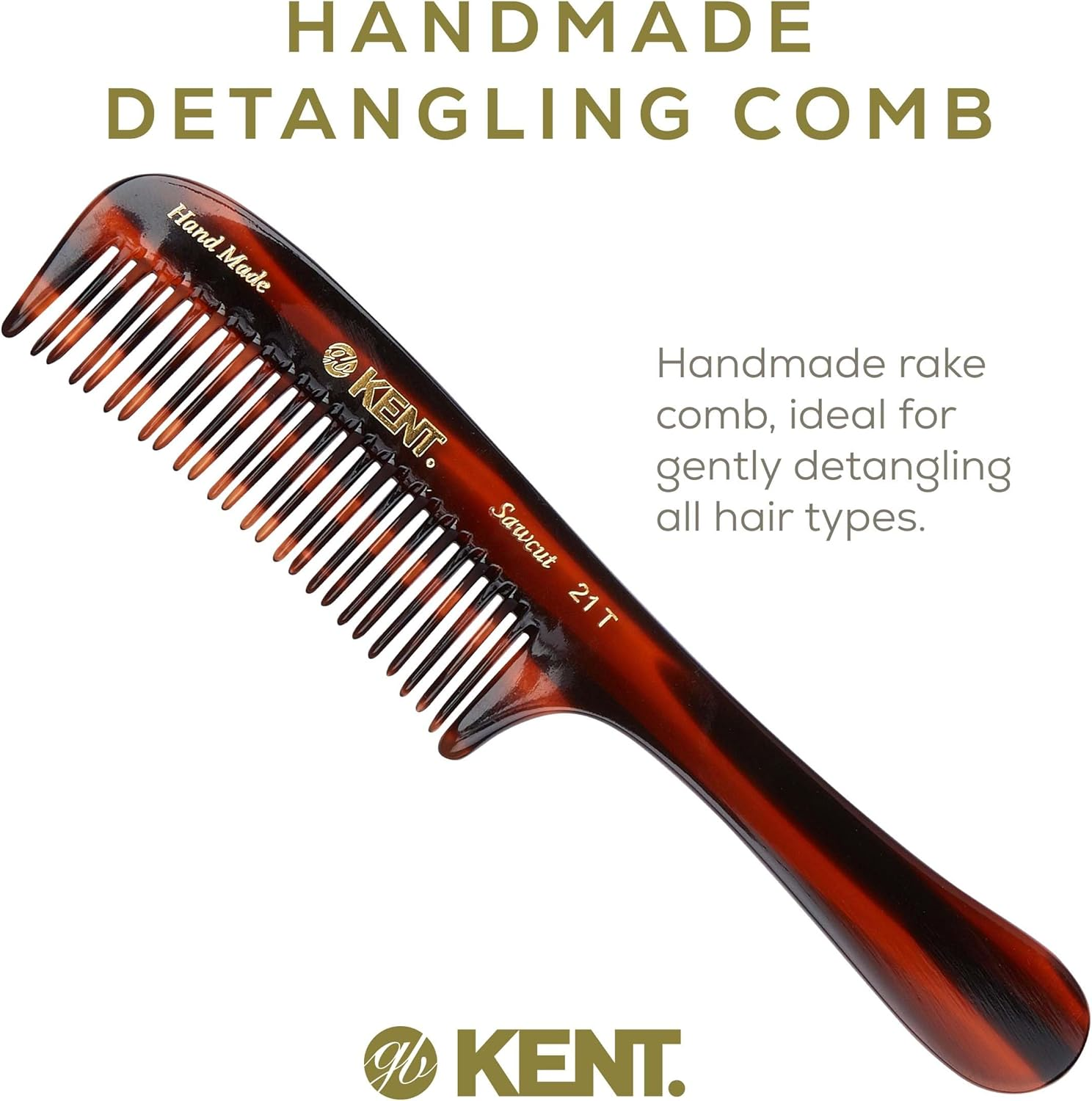 Kent 21T Large Hair Detangling Comb, Double Teeth Wide Tooth Comb for Curly Wavy Hair, Saw-Cut and Handmade (7.5") image number 6