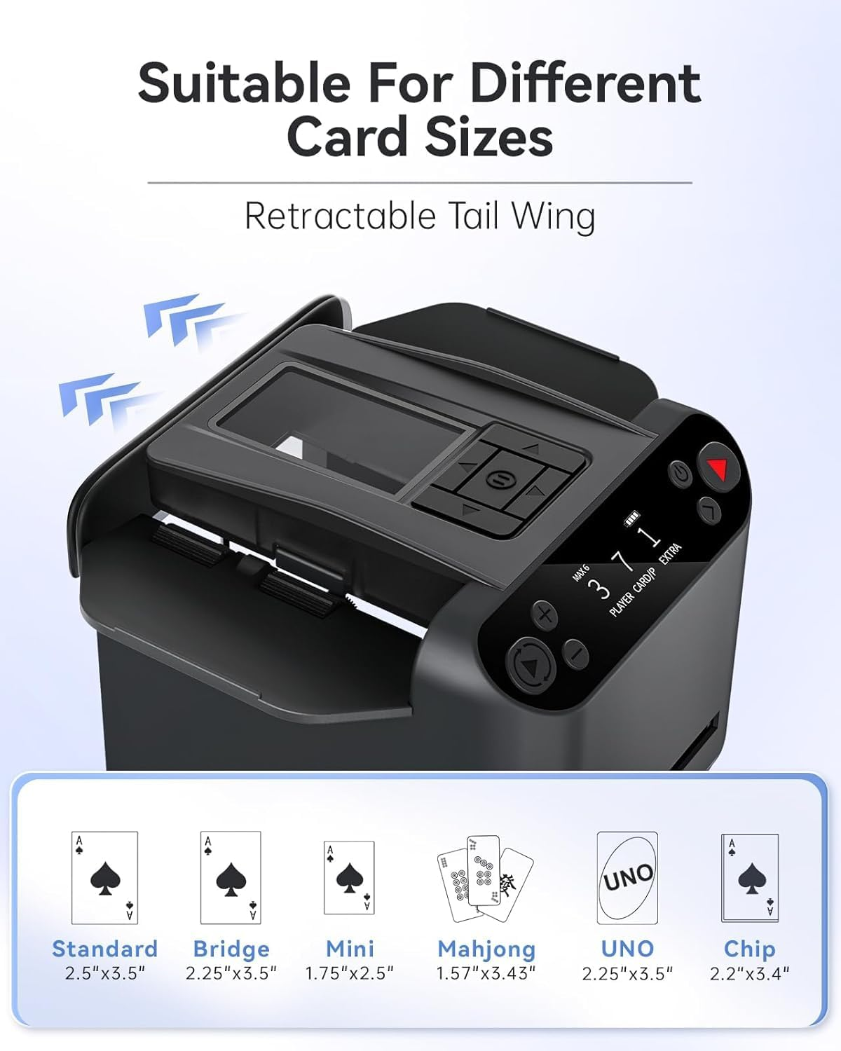 2 in 1 Automatic Card Shuffler and Dealer - 1-2 Decks Support 12 Players, with 4 Drawing Remotes, Built-In Gameplays, 360&deg;/180&deg; Deal, for Poker, UNO, Phase 10, Skip-Bo, Rummy (Black) image number 4