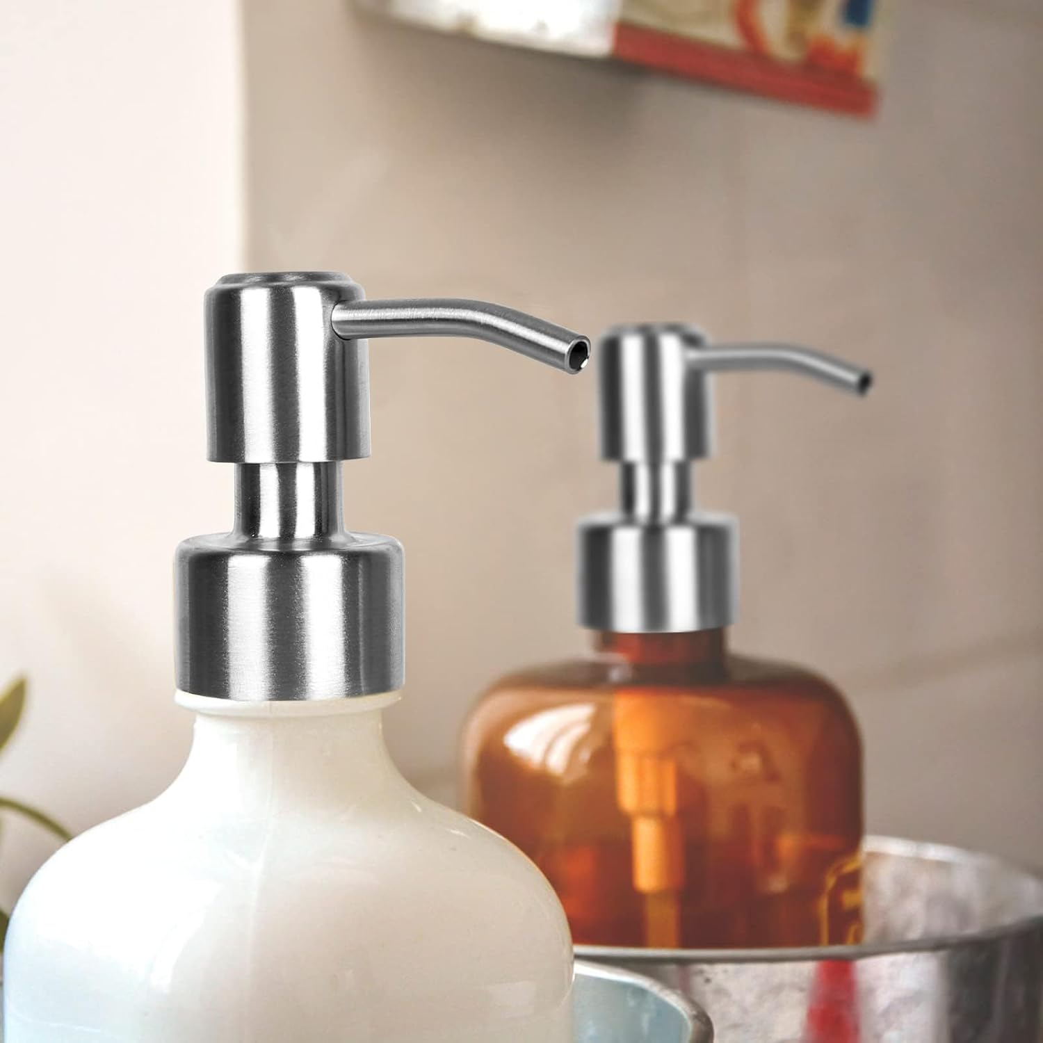 8Pcs Stainless Steel Soap Dispenser Pump Head with Hoses, Replacement for 26-28Mm Thread Bottle Soap Dispenser, Silver image number 4