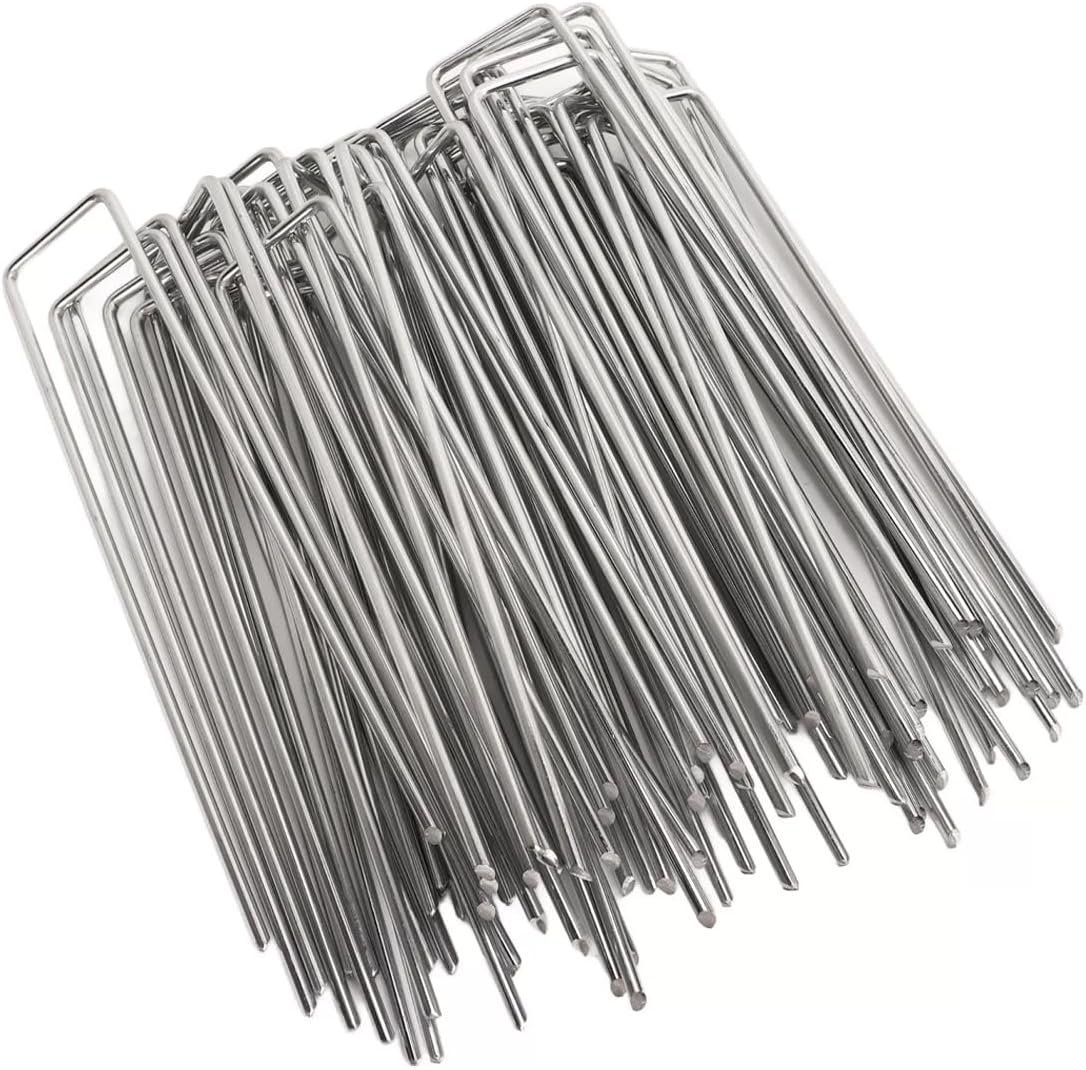 AIMALL 100-Pack U-Shaped Garden Staples &ndash; 3.93In X 1.57In Heavy Duty Steel Ground Pegs with 45&deg; Sharp Tip for Landscaping, Weed Barrier, and Gardening image number 2