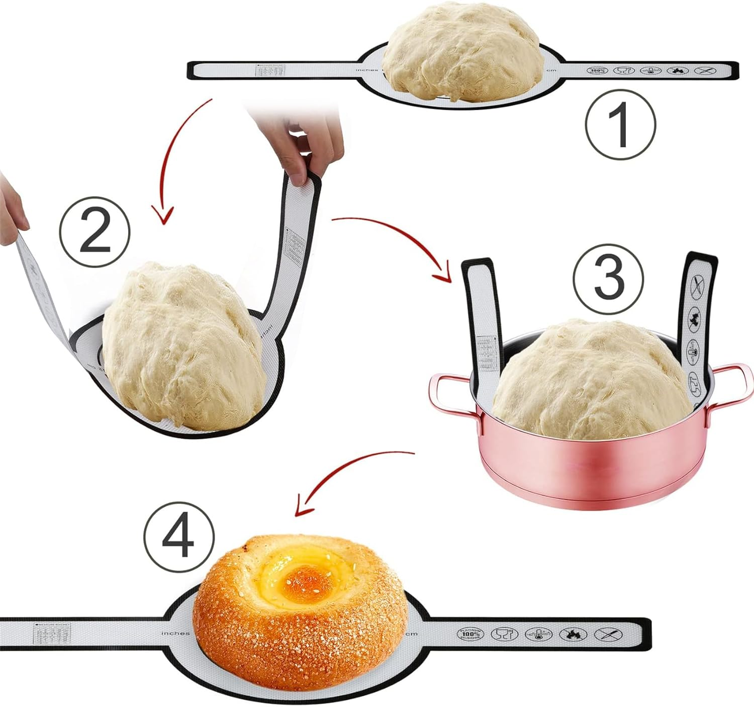 Silicone Bread Sling for Dutch Oven, 2 PCS Non-Stick & Easy Clean Reusable Silicone Bread Baking Mats with Long Handles, Easy to Transfer Sourdough Bread - Red A image number 7