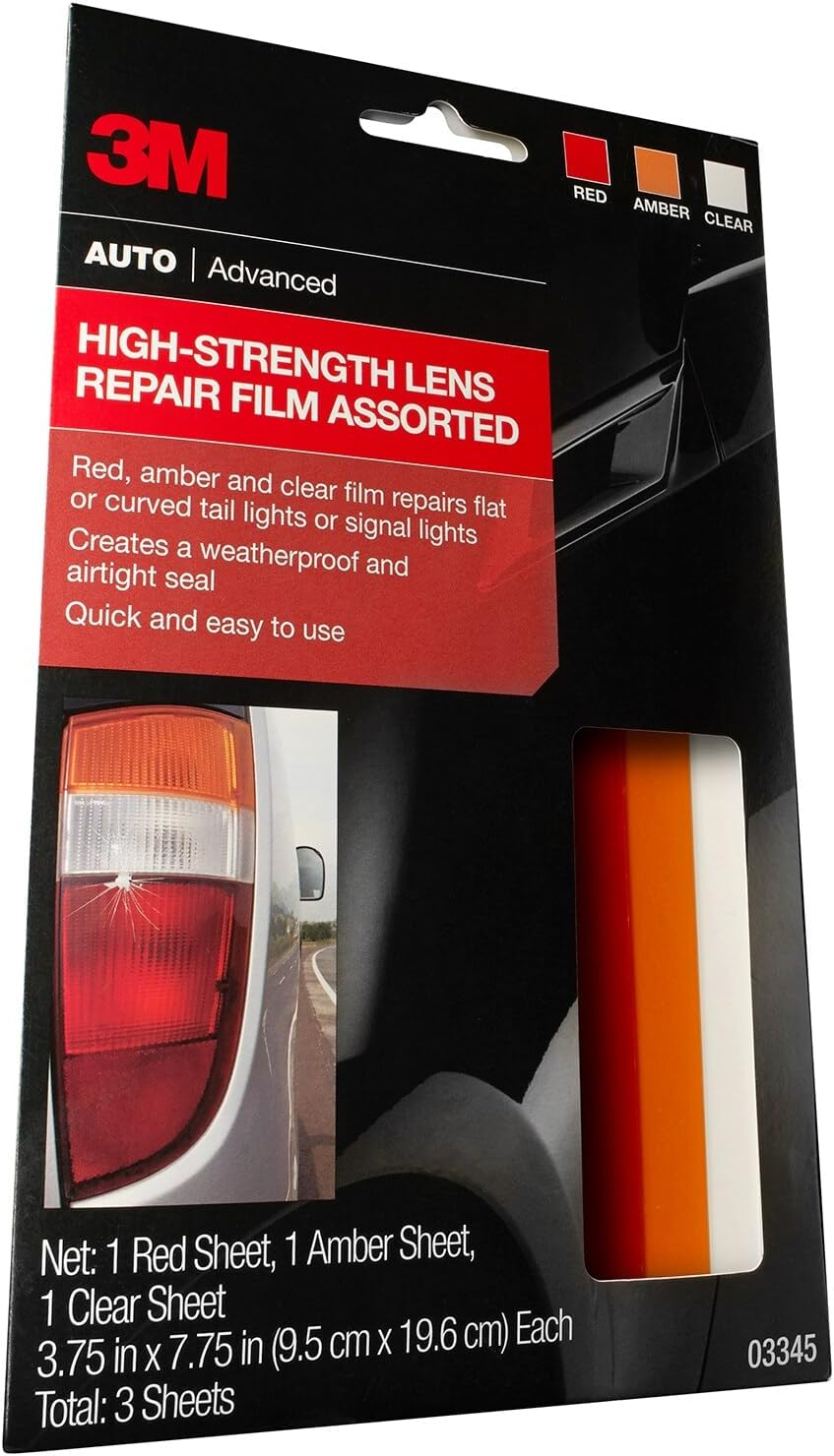 3M Auto High-Strength Lens Repair Film, 3.5 in X 7.75 In, Assorted Sheets: Red/Amber/Clear, Weatherproof & Airtight Seal, Flexible Film Repairs Flat or Curved Lenses on Truck & Car Lights (03345) image number 6