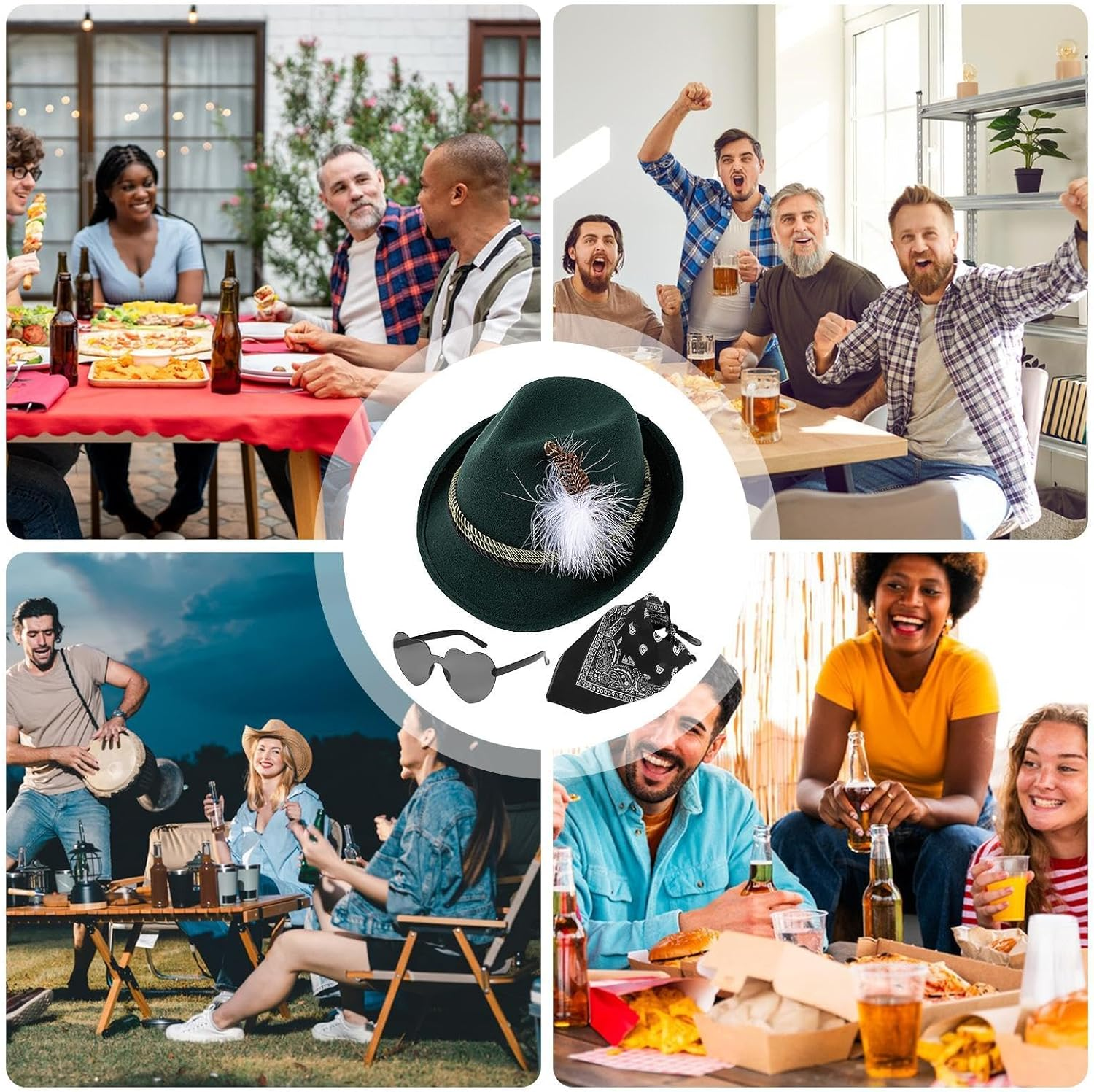 German Alpine Hats - 1Set Faux Leather Fedora Oktoberfest Hat with Headscarf, Eyeglasses,Oktoberfest Costume Accessories Adult German Alpine Bavarian Hat for Adults image number 5