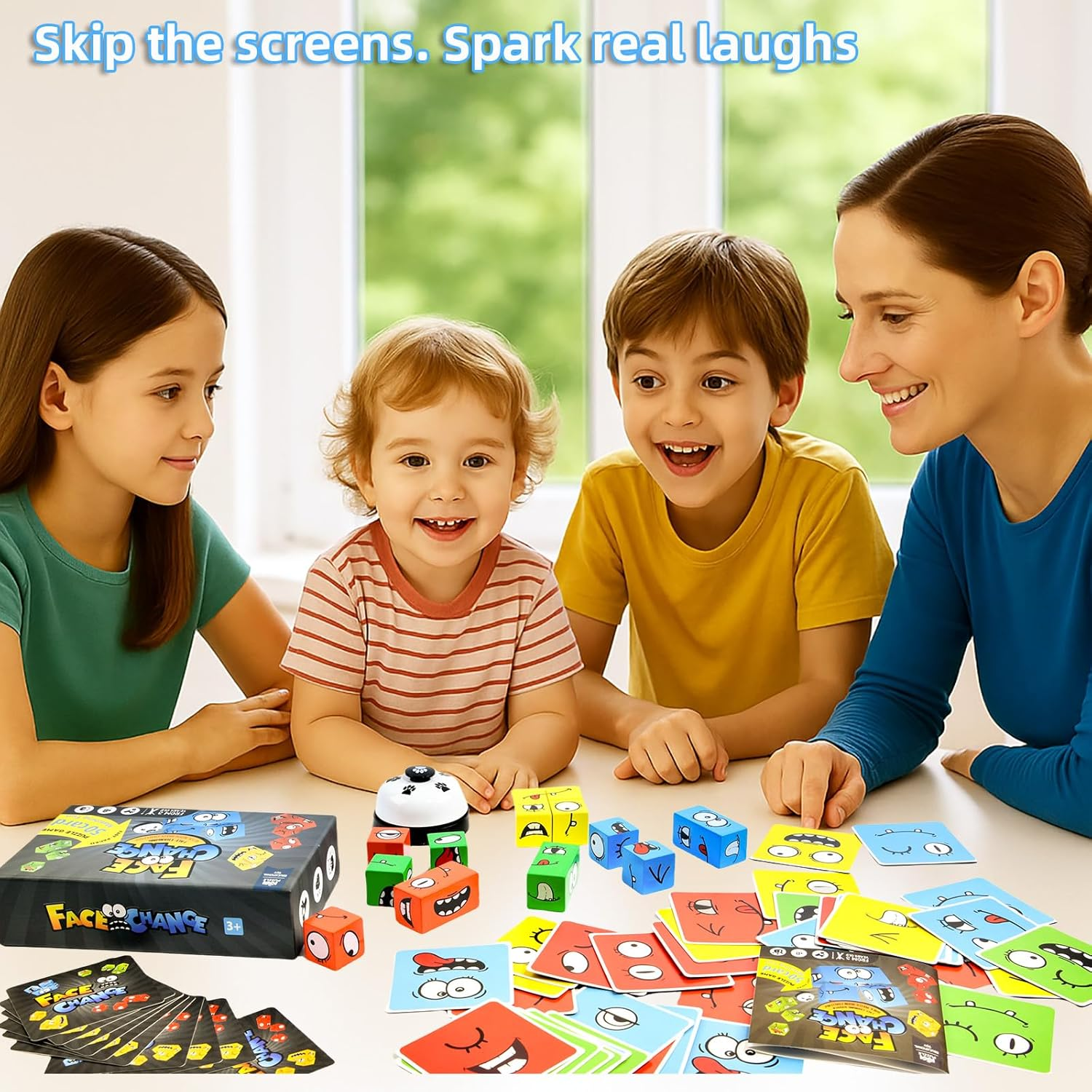 Wooden Face Changing Magic Cube Game, Expression Puzzle Building Blocks Emoji Pattern Matching Game, Educational Puzzles Toy Board Games for Kids and Adults with Bell - With Bell image number 6