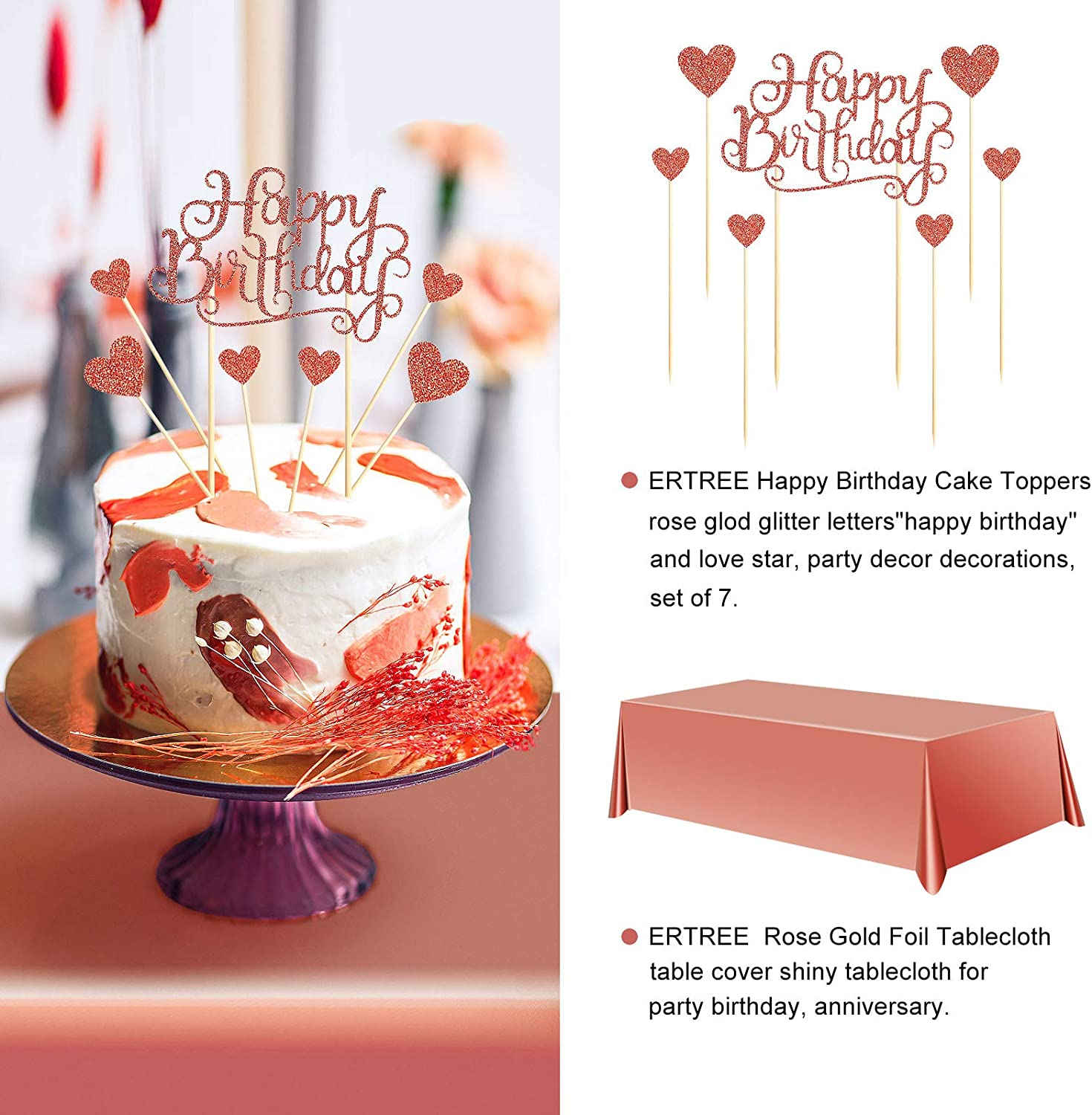 Rose Gold 30Th Birthday Party Decorations for Women, Supplies Including Happy Balloons, Fringe Curtain, Tablecloth, Photo Props, Foil Balloons, Sash and Tiara