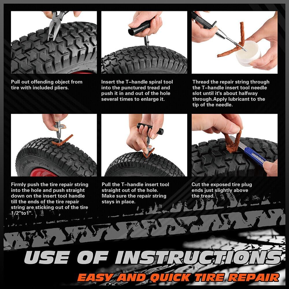 HORUSDY 108-Piece Tyre Puncture Repair Kit, Heavy Duty Tire Tube Recovery Plugs off Road Flat Tyre Car 4WD Motorcycle with Storage Case image number 3