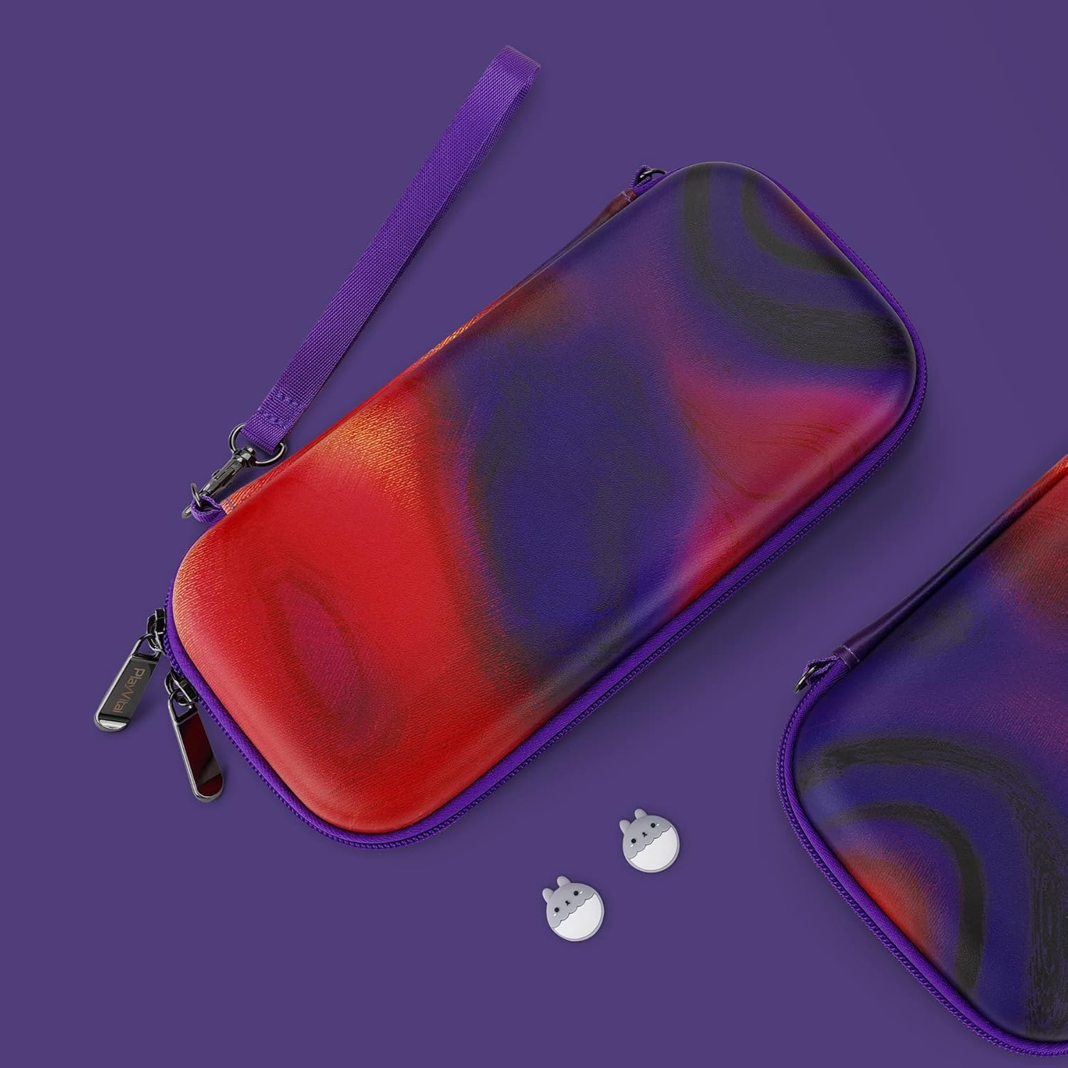 Playvital Carrying Case for Nintendo Switch Lite, Portable Pouch Storage Handbag Travel Bag Protective Hard Case for Switch Console W/Thumb Grip Caps & 10 Game Card Slots - Purple Red Swirl - Purple Red Swirl image number 2