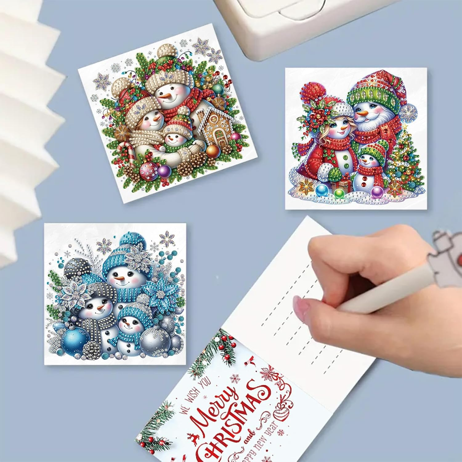 Awesocrafts 6Pcs Diamond Art Christmas Cards Craft Kits XXX, DIY Diamond Painting Cards Sets, 5D Diamond Art Cards with Envelopes, Postcards for Handmade Gift, Xmas Gift 30 * 15Cm (Snowman) - Animal image number 2