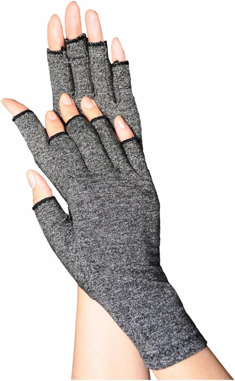 Bodyassist Compression Arthritis Gloves, Fingerless Design, Grey or Beige (Gray, Medium)