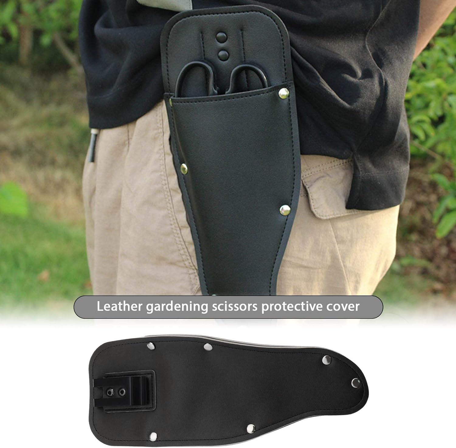 Garden Pruner Sheath Garden Pruner Protective Case PU Leather Holster Protective Cover Scabbard for Gardening Tools Plier Scissors Black image number 6