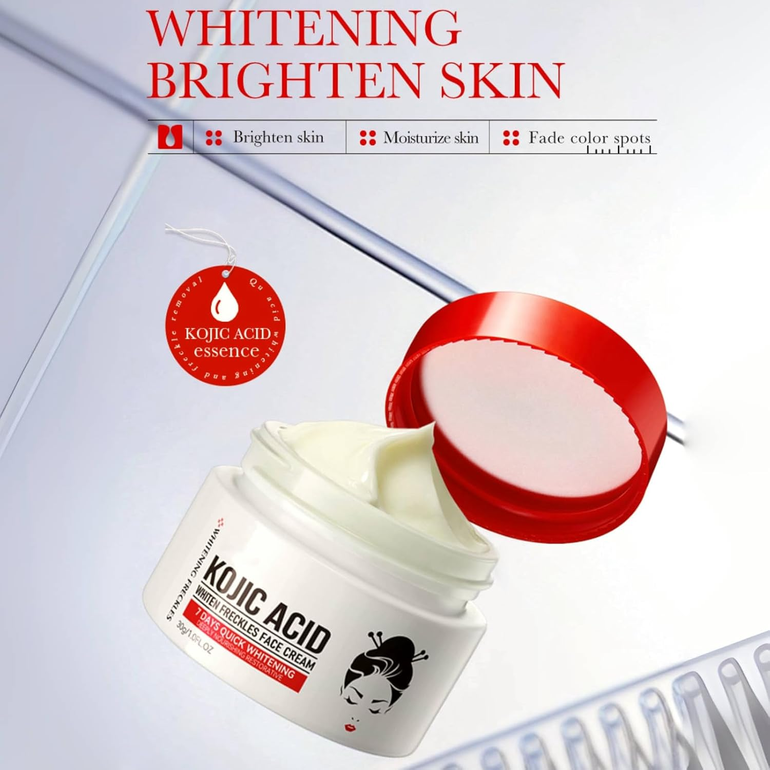 Kojic Acid Cream - 1.7 Fl Oz / 50 Ml - Skin Brightening Cream for Face, Body, Hands - with Glycolic Acid (Red)