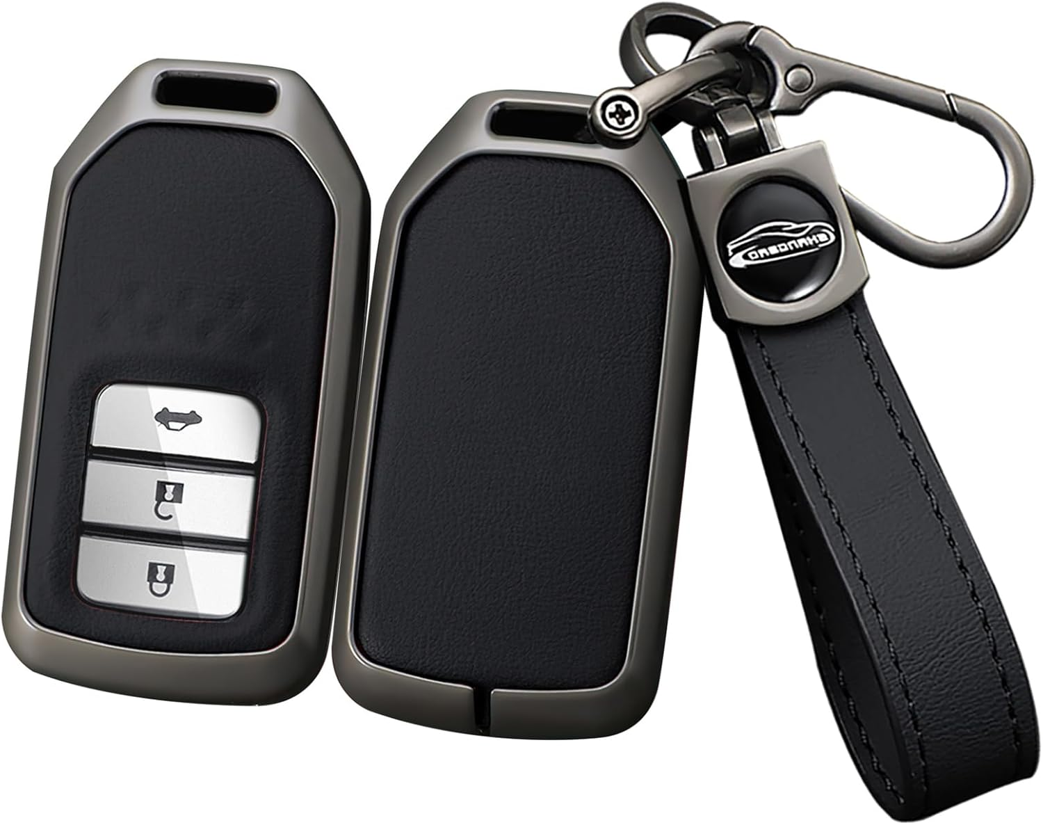 Ontto Alloy Leather Remote Key Fob Cover Fit for Honda Accord Civic CR-V Fit HR-V Pilot EX Odyssey Crosstour Ridgeline 2/3/4 Buttons Key Shell Case Keyring Key Holder Bag Keychian Accessories - A-Black image number 3