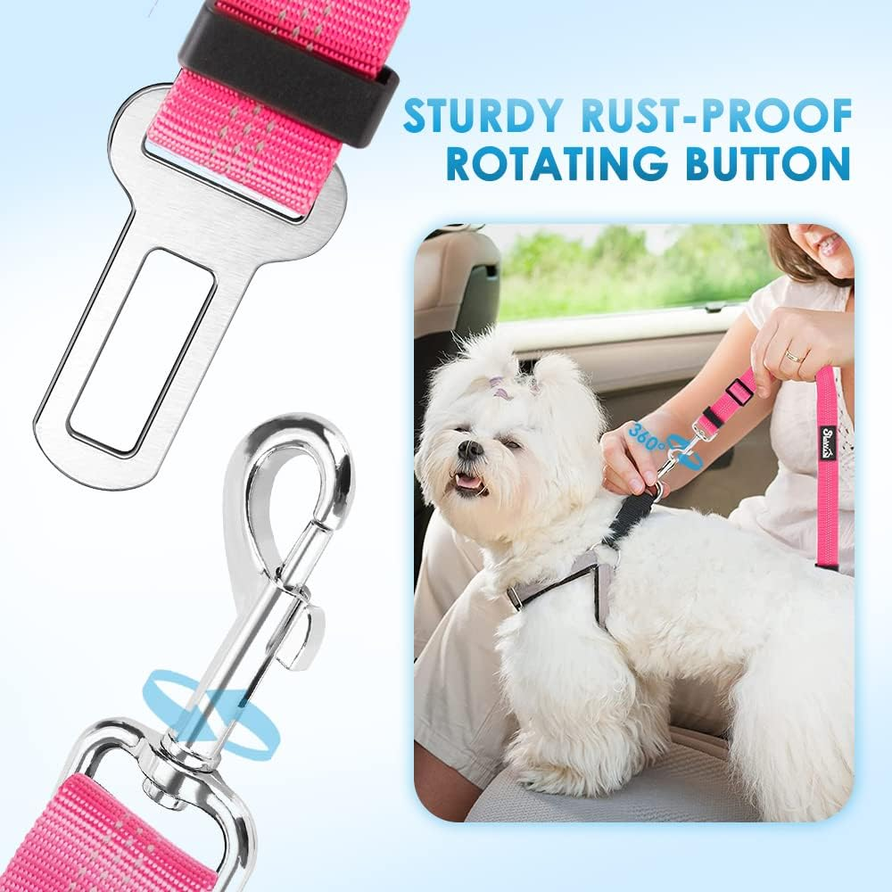 Slowton Dog Car Seat Belt, 2 Pack Headrest Restraint Seatbelt with Bowl, Adjustable Pet Safety Leads with Reflective Elastic for Dog Travel Daily Use (Fluorescent Pink, 2 Headrest + Clip + 1 Bowl) image number 4