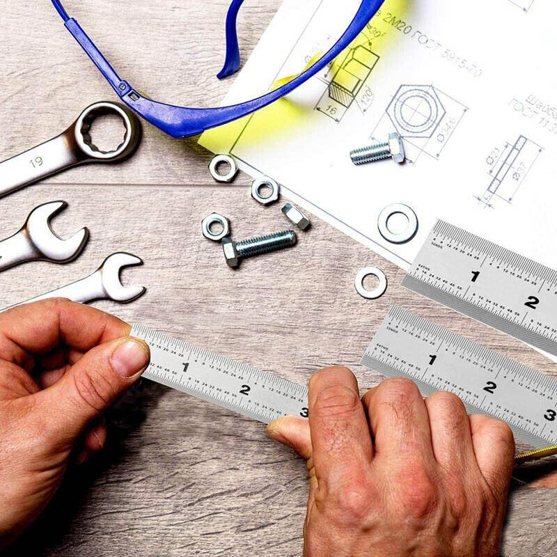 1/2 X 10Cm 15Cm 20Cm Double Sided Stainless Steel Metal Ruler Rule Precision, Durable, Professional Measuring Tool with 1Mm Graduation image number 4