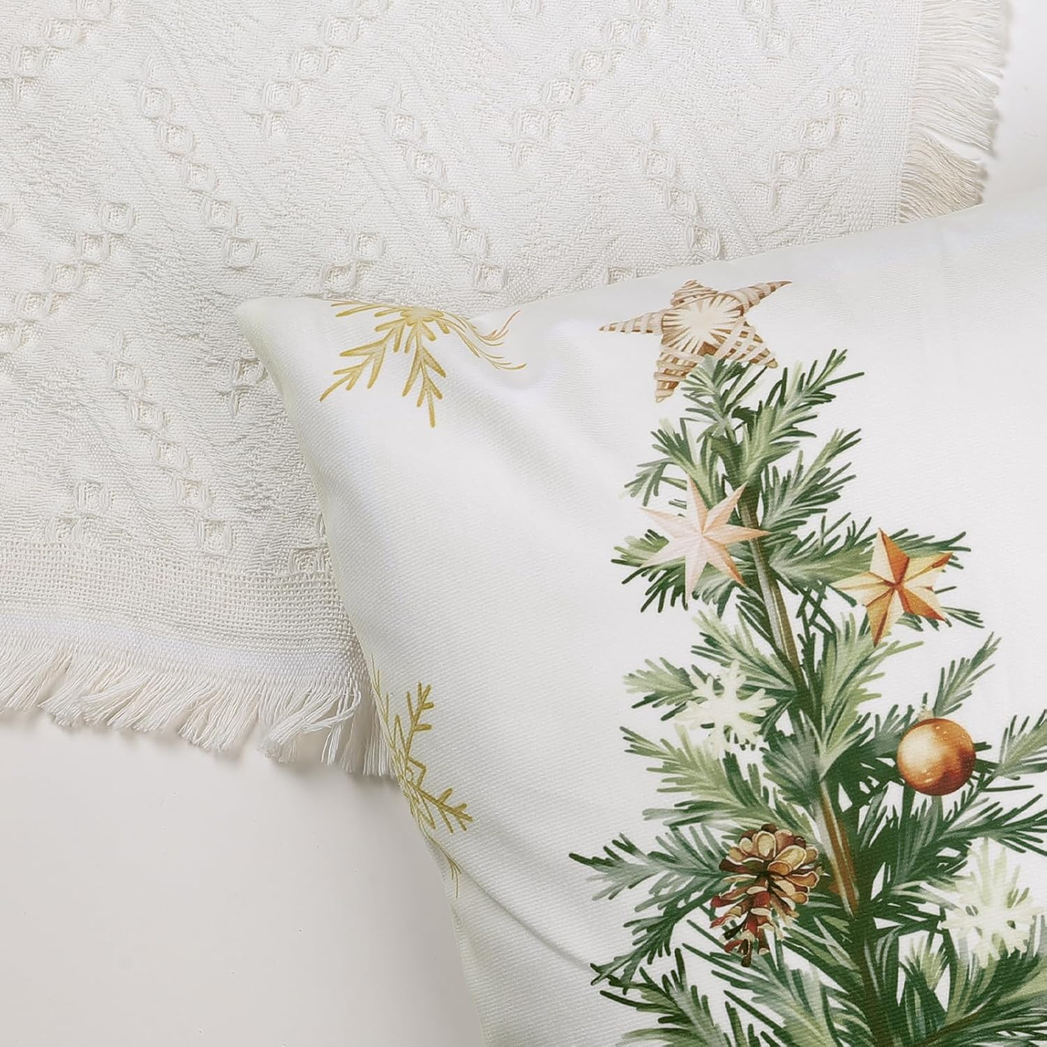 Bonhause Winter Christmas Cushion Covers 45 X 45 Cm Xmas Trees Balls Pine Leaves Cones Truck Decorative Throw Pillow Covers for Sofa Couch Bed Home Winter Holiday Decor Set of 4