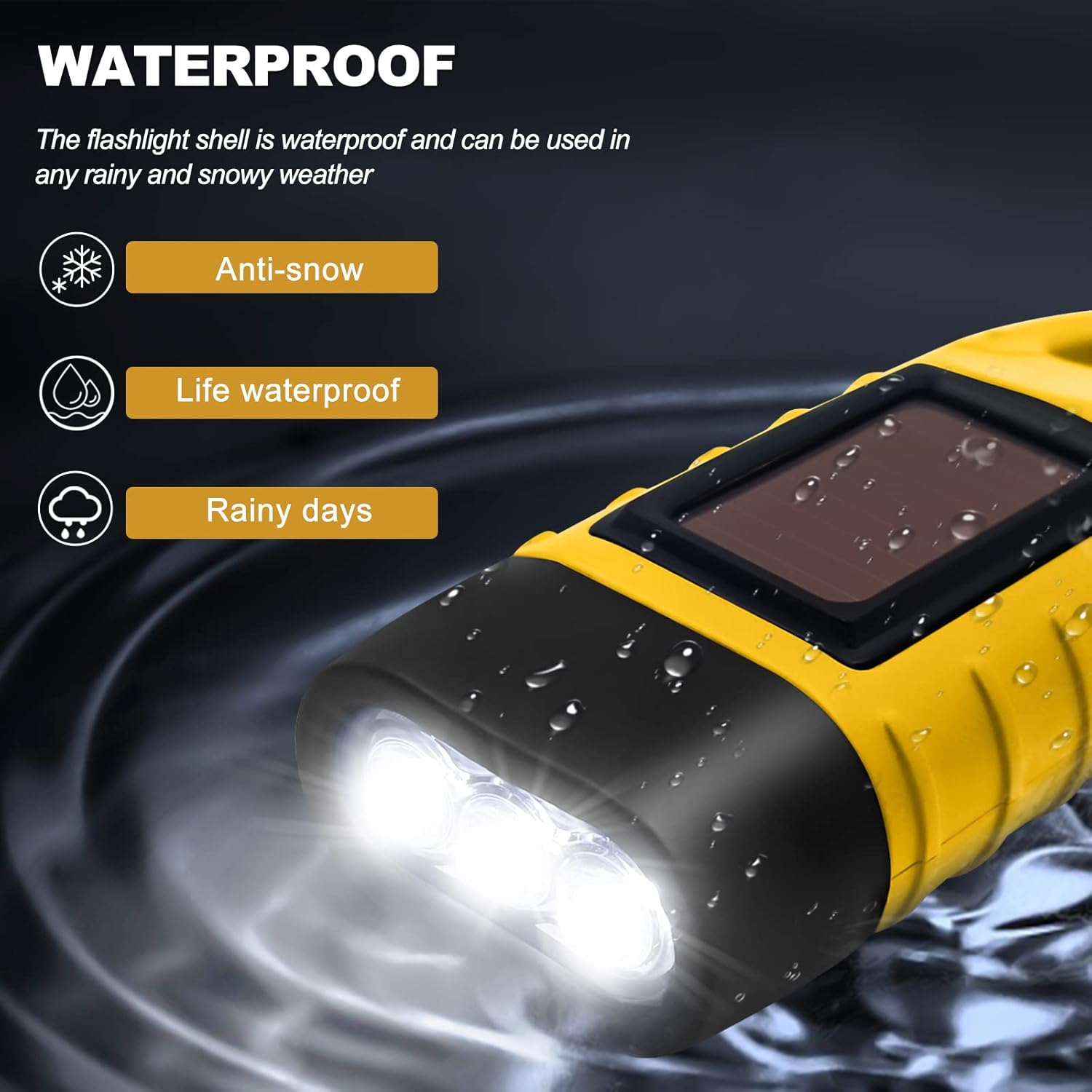 2-Pack Wind up Torch, LED Super Bright Hand Crank Torch, Solar Dynamo Portable Camping & Emergency Flashlight with Carabiner Hook image number 3