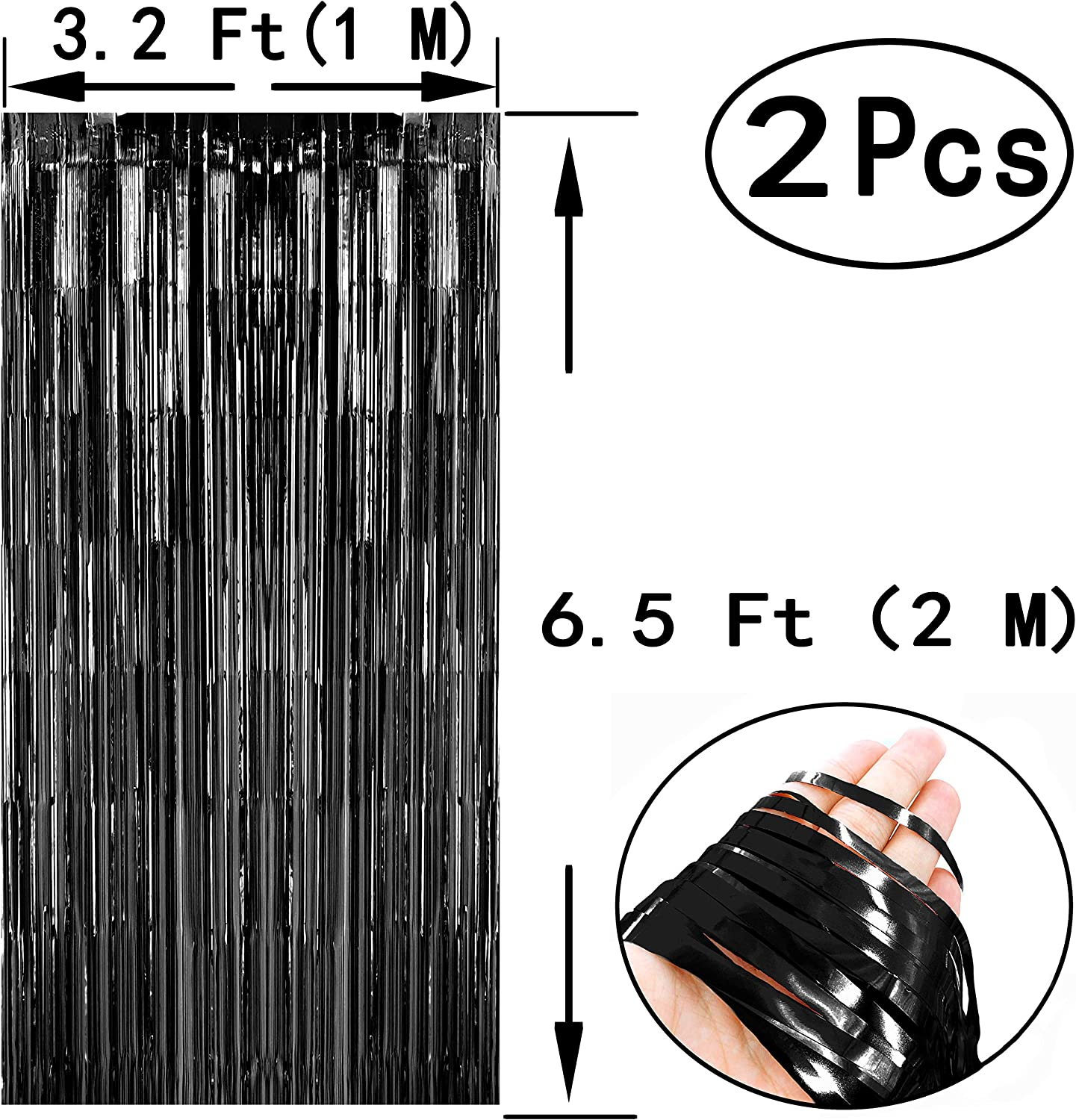 Black Gold Party Tinsel Foil Fringe Curtains - Bachelorette Wedding Graduation New Years Wild One 1920S Birthday Baby Shower Party Decor Photo Booth Backdrops Decorations, 4Pc