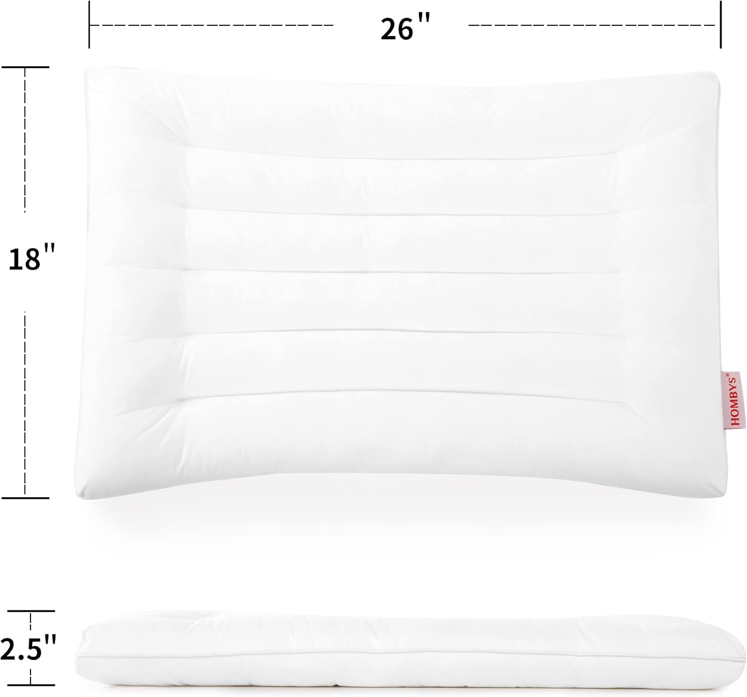 HOMBYS Ultra Thin Flat Pillow for Sleeping, 2.5 Inch Thick High Support Stomach Sleeping Pillow, Slim Bed Pillow, Thin Pillow for Back Sleeper-Standard Size 18X26, Machine Washable image number 3