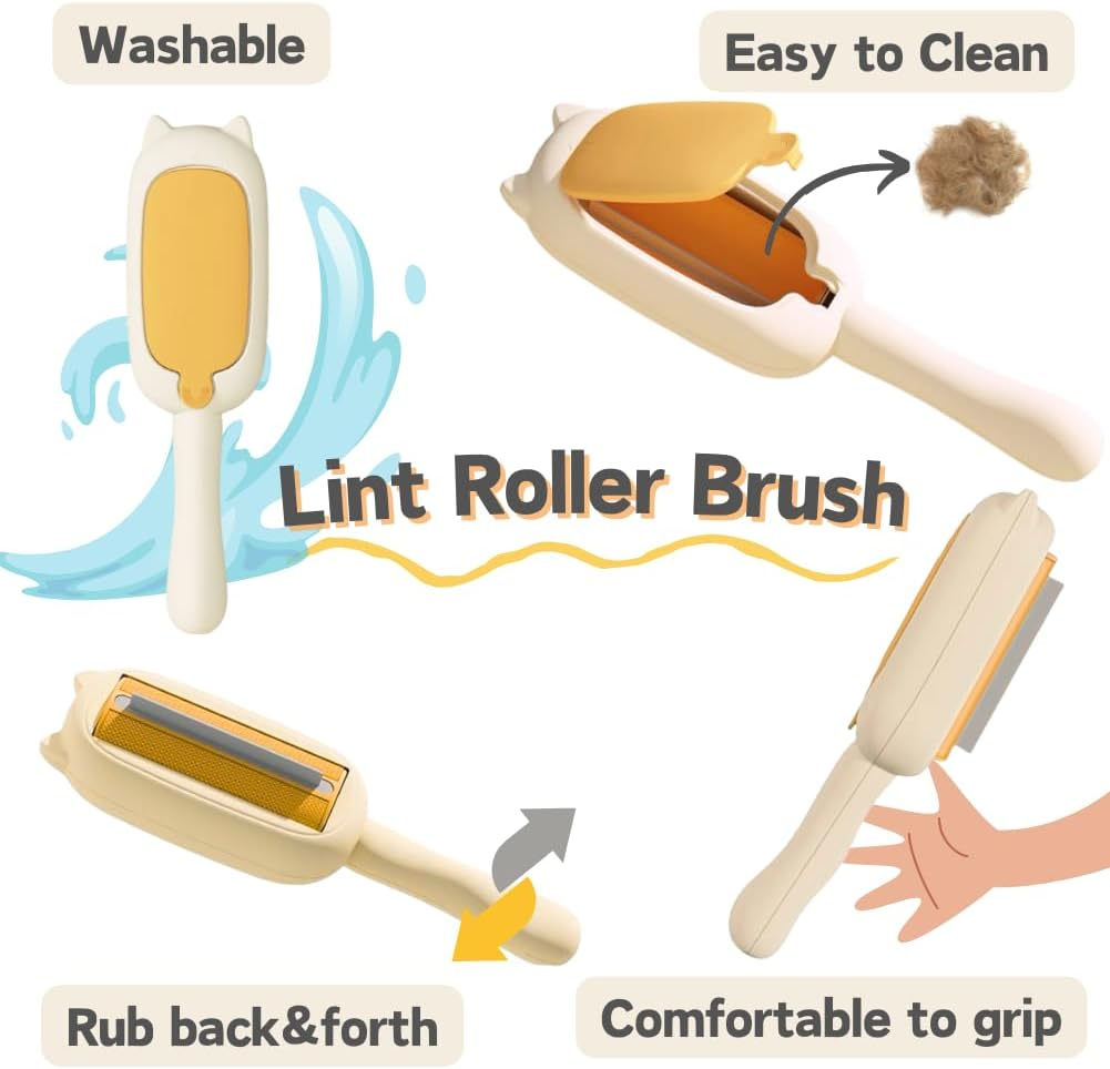 3-Piece Pet Hair Removal Set: Reusable Sticky Gel Lint Roller, Lint Remover Brush, and Double-Sided Carpet Rake Scrapper - for Furniture, Clothes, Carpets - Washable Portable Dog & Cat Fur Cleaner image number 4